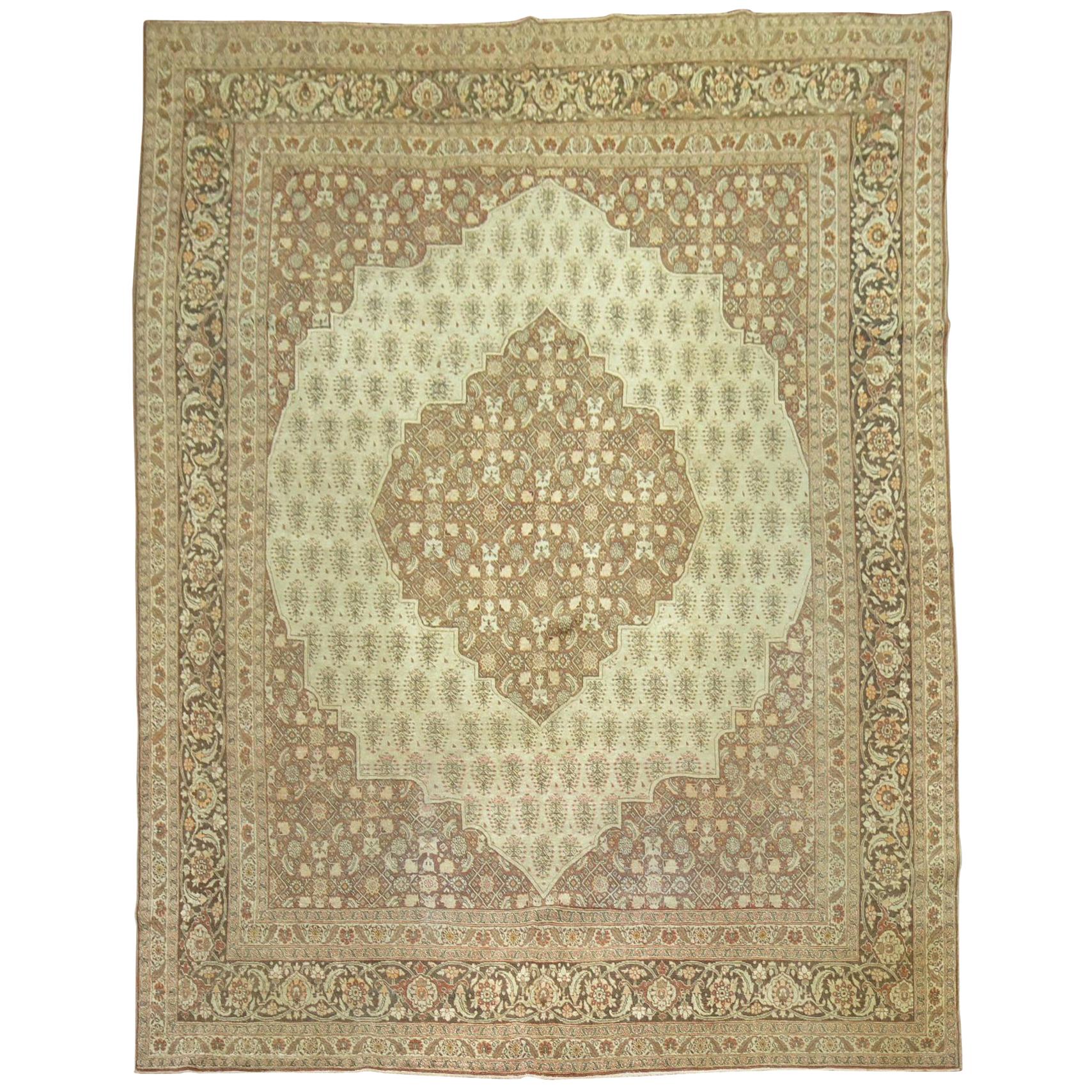 Antique Persian Tabriz Rug Herati Pattern in Brown and Cinnamon Tones For Sale