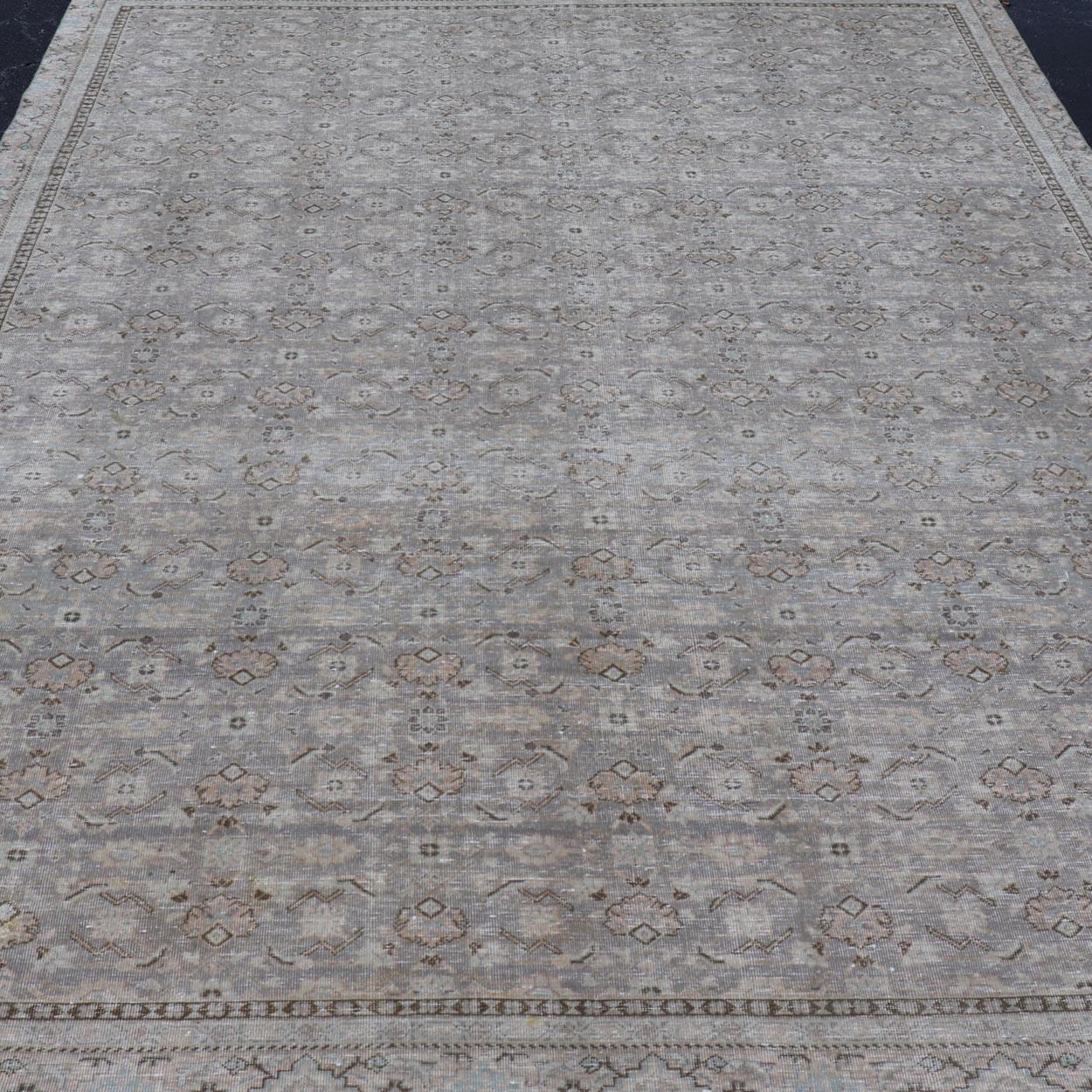 Antique Persian Tabriz Rug in All-Over Herati in Shades of Lavender and Tan  For Sale 4