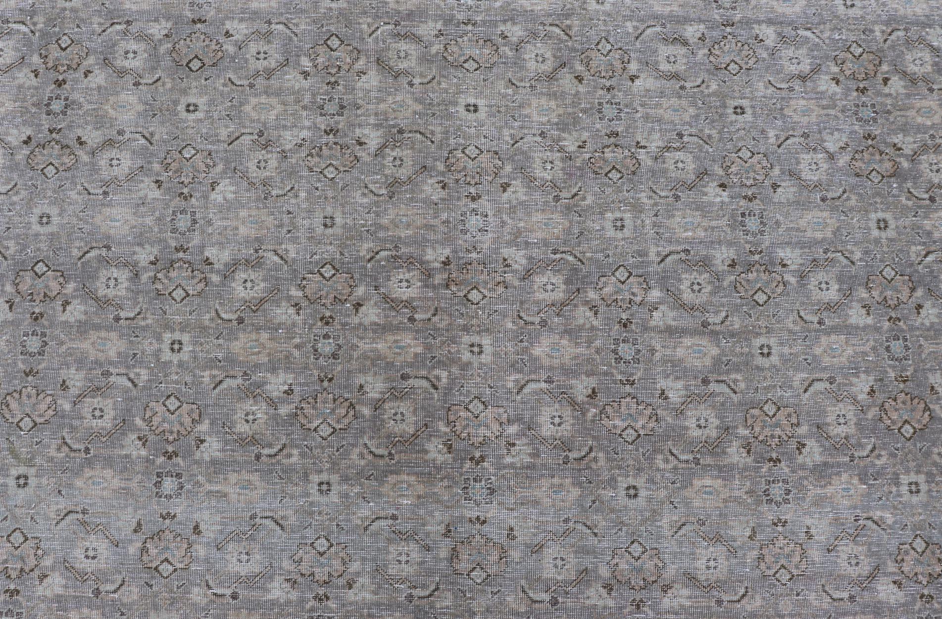 Antique Persian Tabriz Rug in All-Over Herati in Shades of Lavender and Tan  For Sale 6