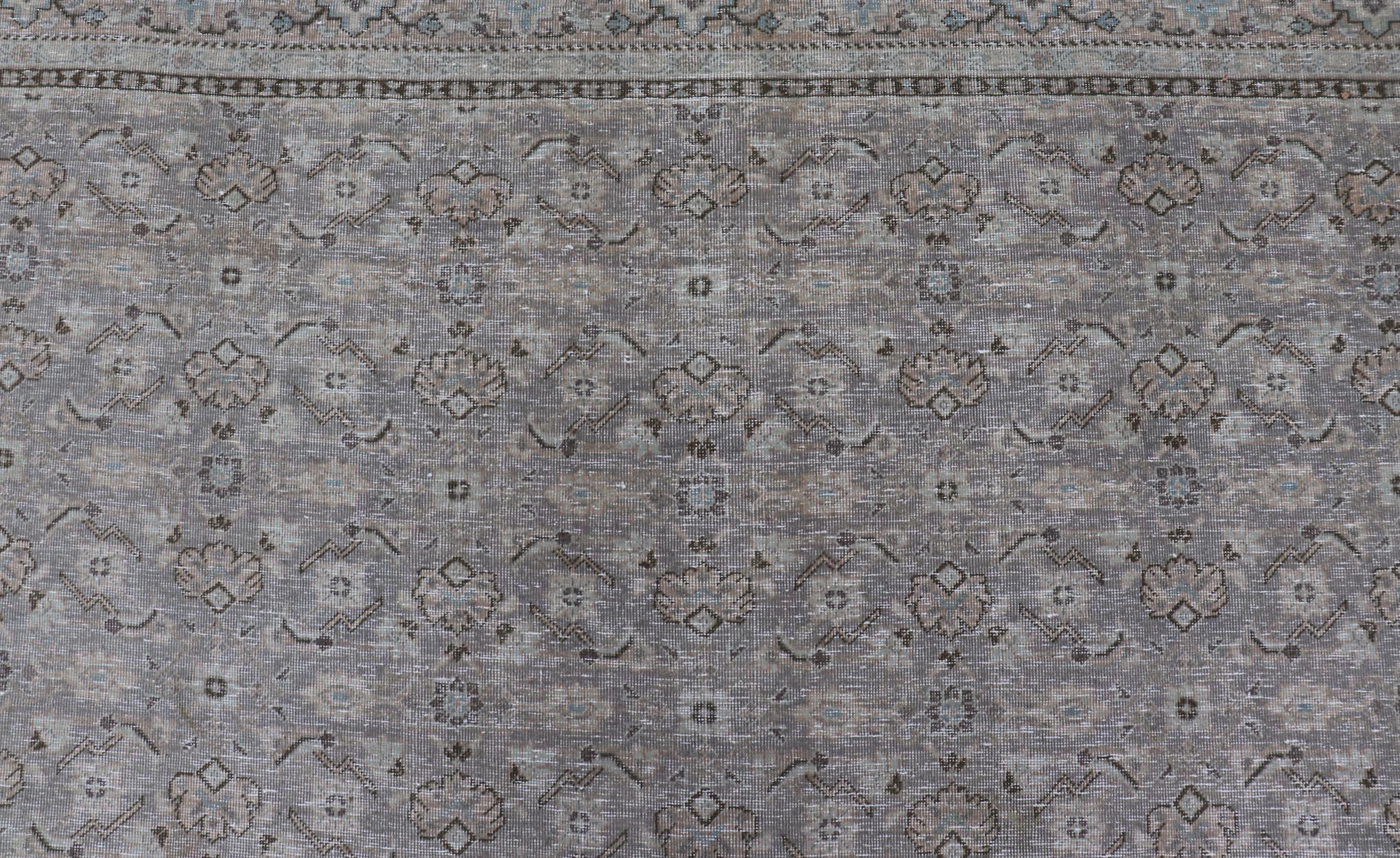 Antique Persian Tabriz Rug in All-Over Herati in Shades of Lavender and Tan  For Sale 7