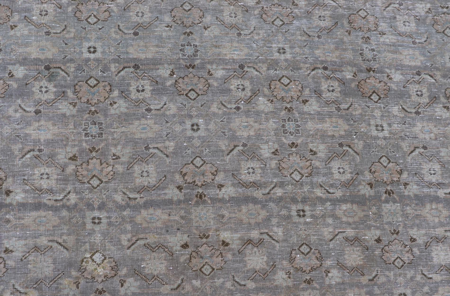 Hand-Knotted Antique Persian Tabriz Rug in All-Over Herati in Shades of Lavender and Tan  For Sale