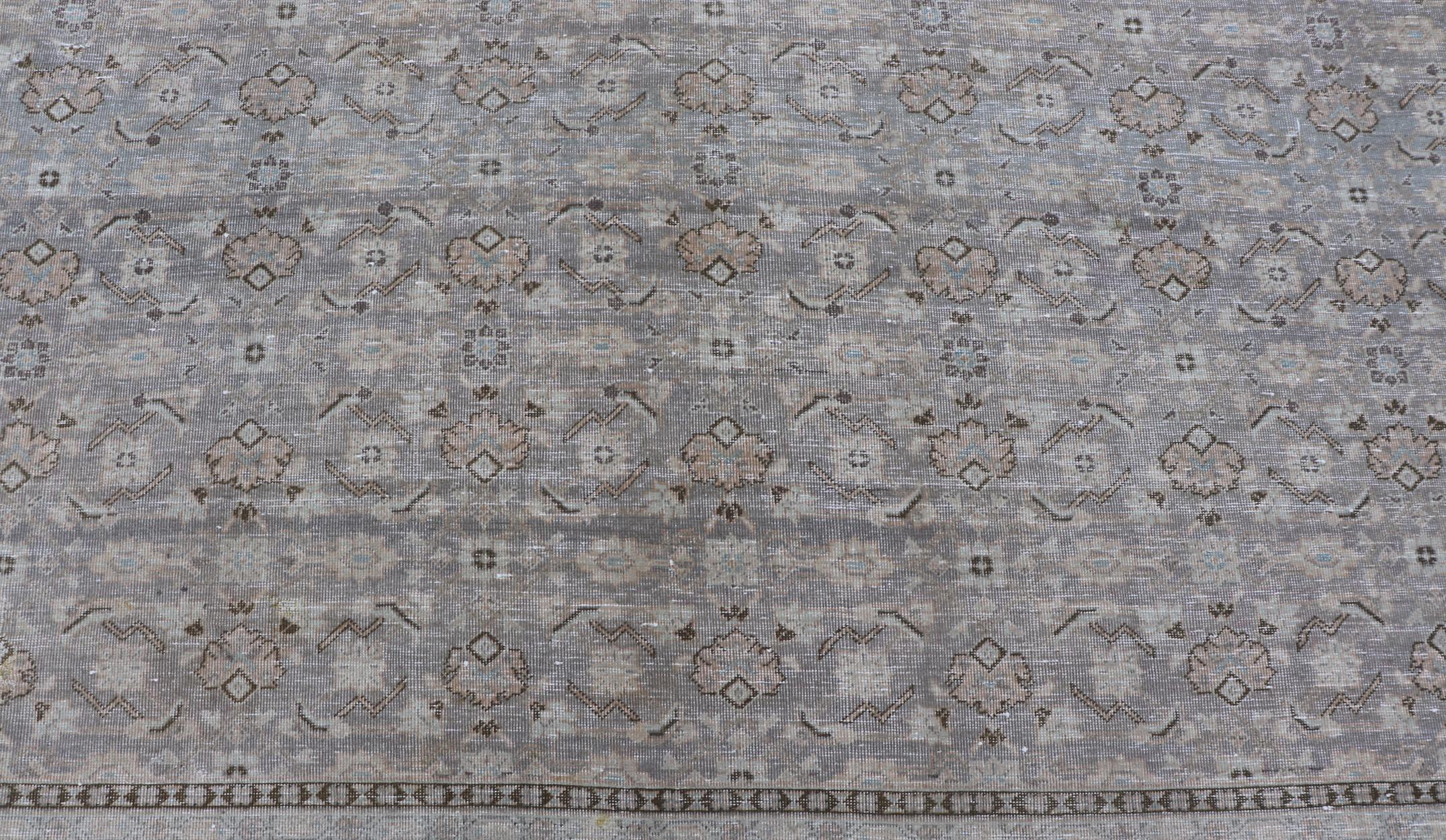 Antique Persian Tabriz Rug in All-Over Herati in Shades of Lavender and Tan  In Good Condition For Sale In Atlanta, GA