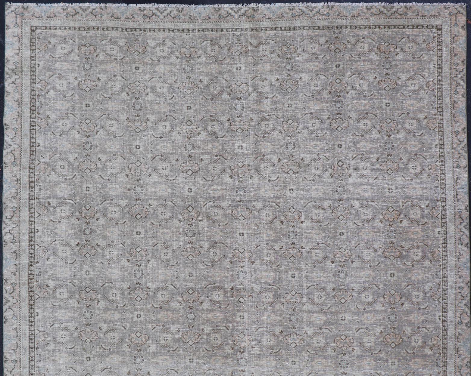 Wool Antique Persian Tabriz Rug in All-Over Herati in Shades of Lavender and Tan  For Sale