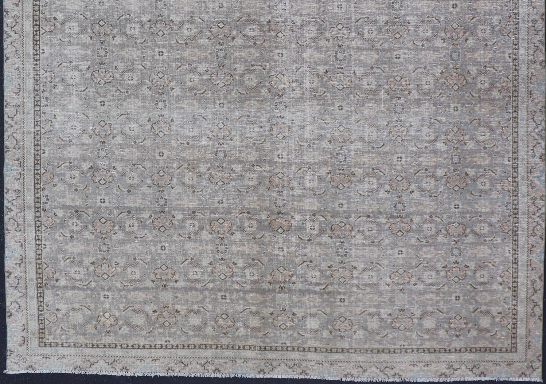 Antique Persian Tabriz Rug in All-Over Herati in Shades of Lavender and Tan  For Sale 2