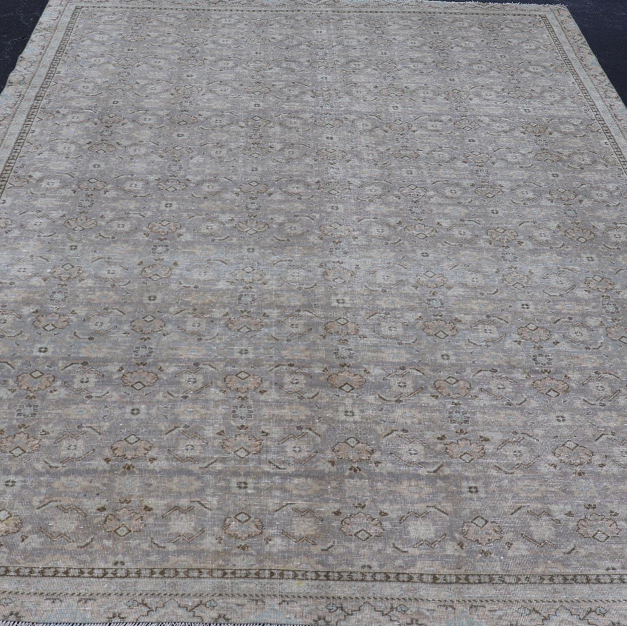 Antique Persian Tabriz Rug in All-Over Herati in Shades of Lavender and Tan  For Sale 3