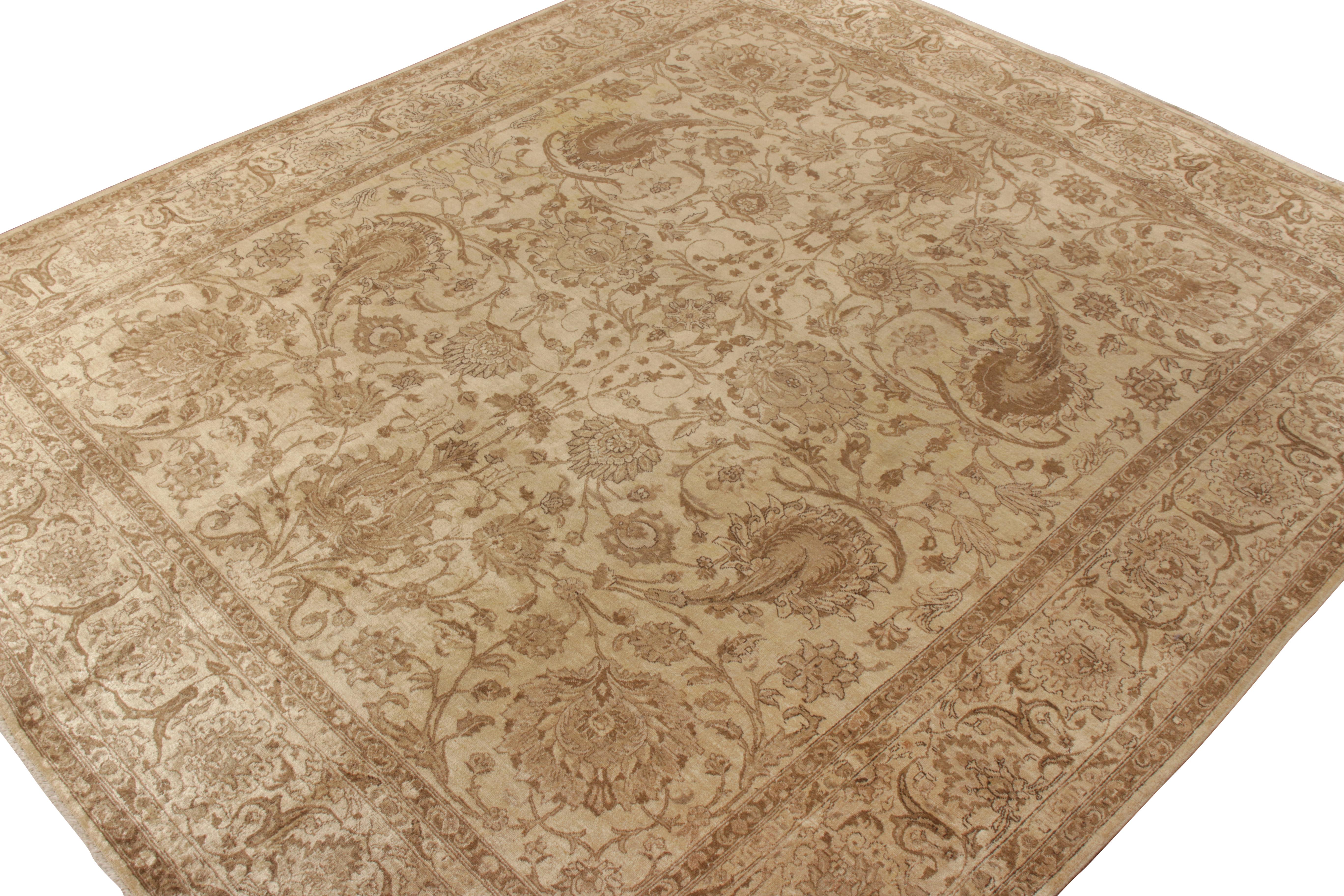 Hand-Knotted Antique Persian Tabriz Rug in All over Beige Brown Floral Pattern by Rug & Kilim For Sale