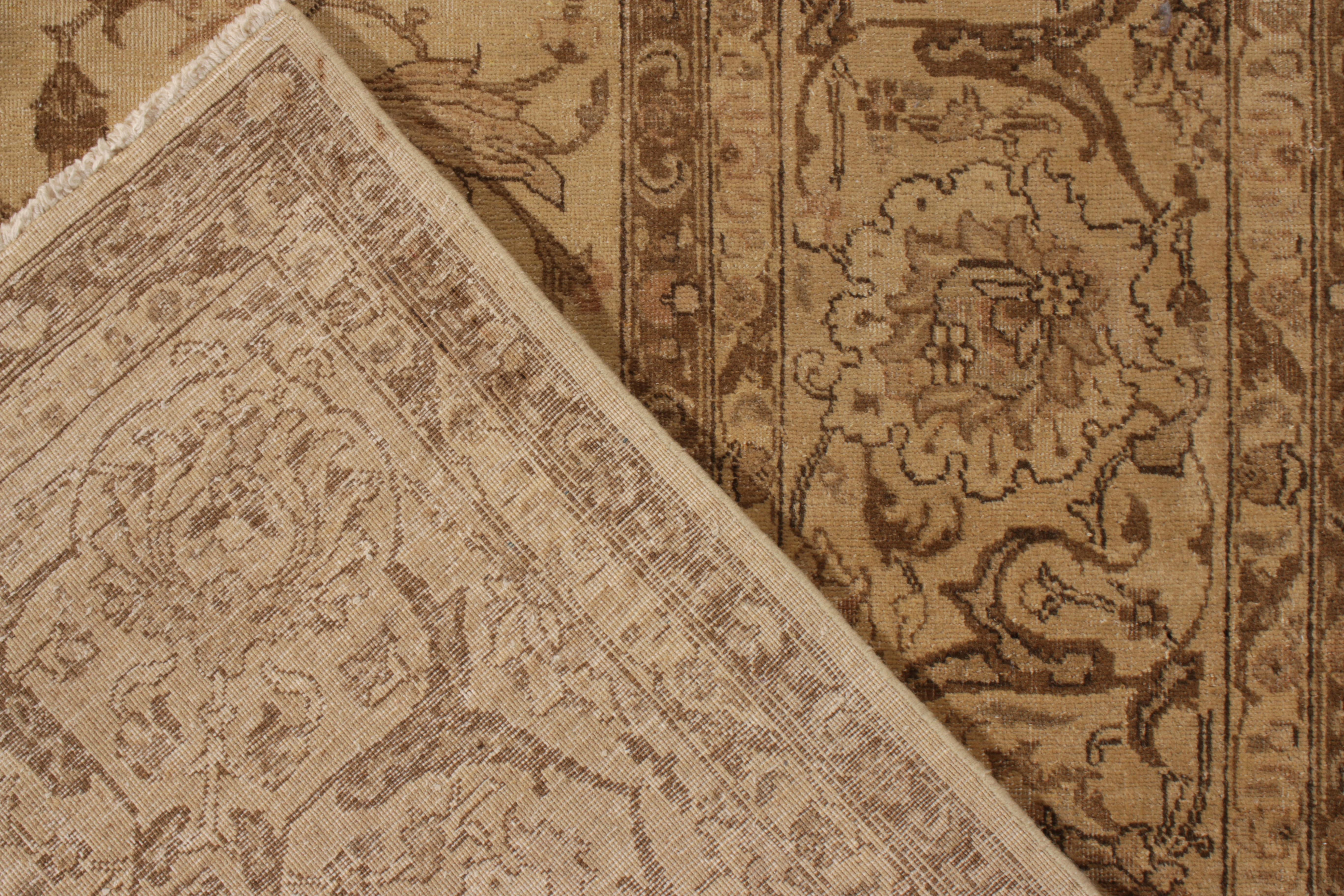 Wool Antique Persian Tabriz Rug in All over Beige Brown Floral Pattern by Rug & Kilim For Sale