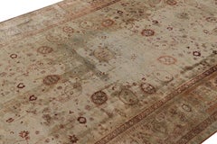 Antique Persian Tabriz Rug in Beige-Brown and Red Floral Patterns
