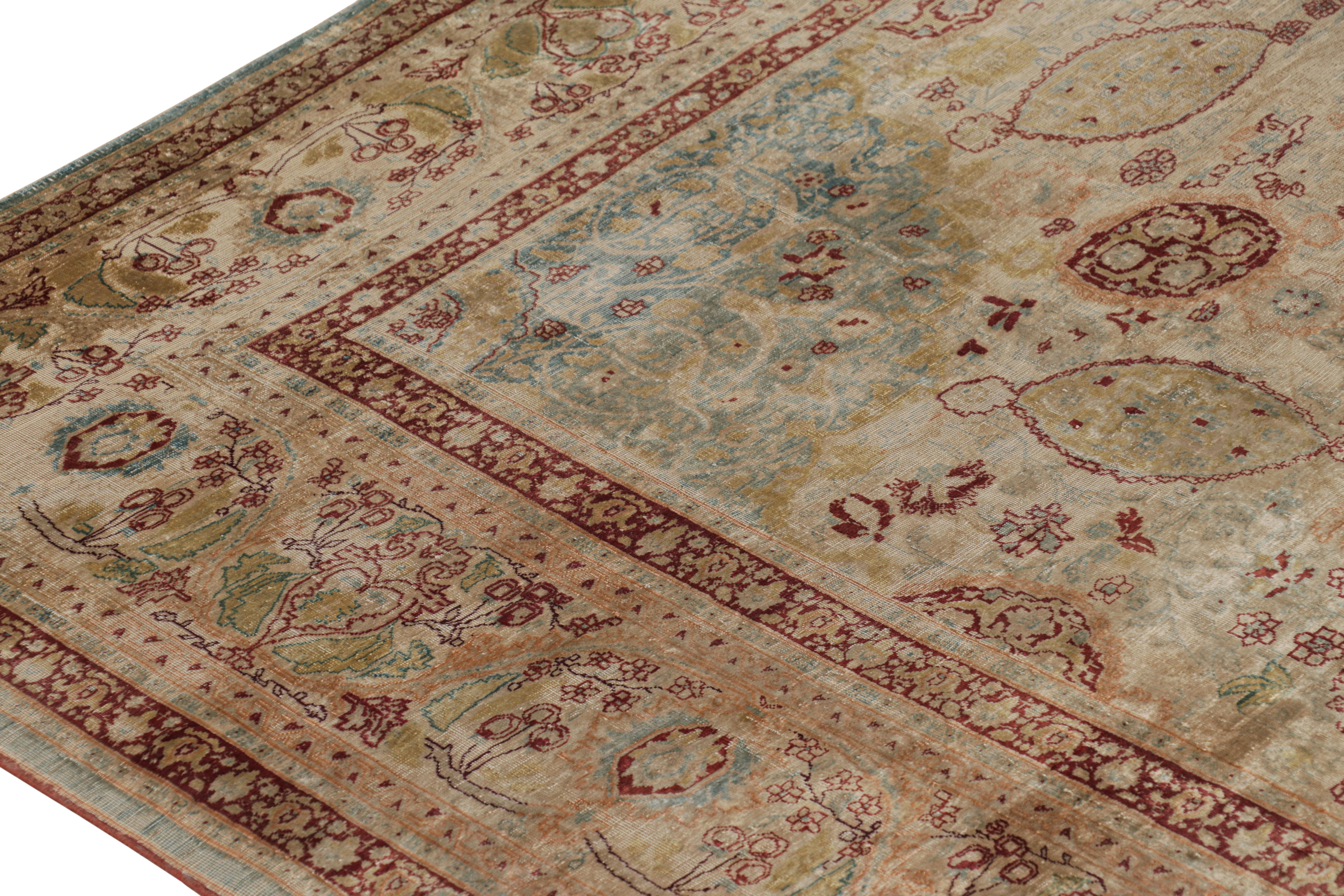 Persiano Antico tappeto persiano Tabriz con motivi floreali beige-marrone e rossi - Rug & Kilim in vendita