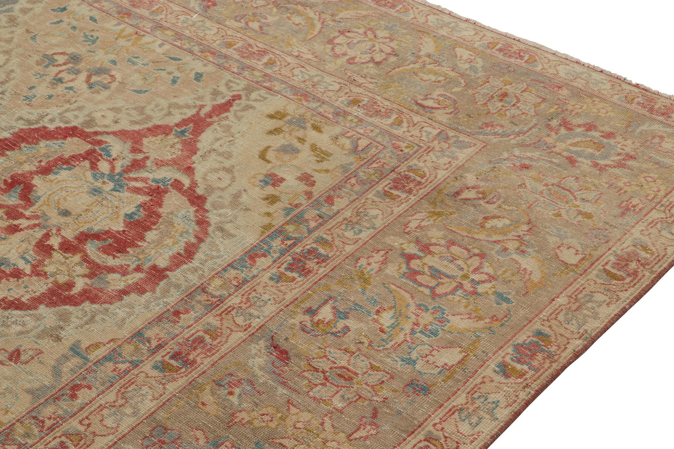 Early 20th Century Antique Persian Tabriz Rug in Beige with Red and Floral Pattern by Rug & Kilim For Sale