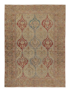 Antique Persian Tabriz Rug in Beige with Red and Floral Pattern by Rug & Kilim