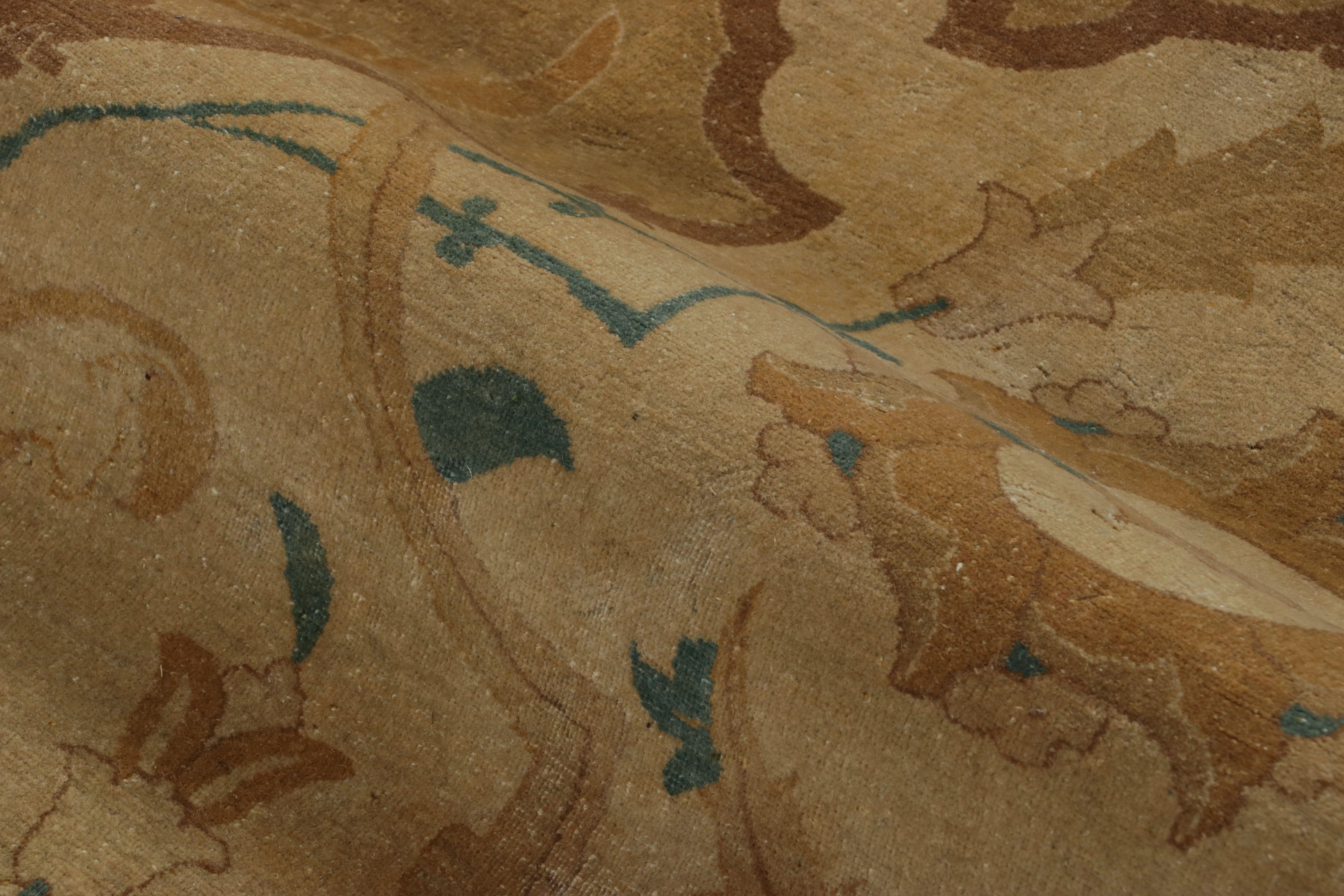 Début du 20ème siècle Ancien tapis persan Tabriz en brun et or avec médaillon floral - Rug & Kilim en vente