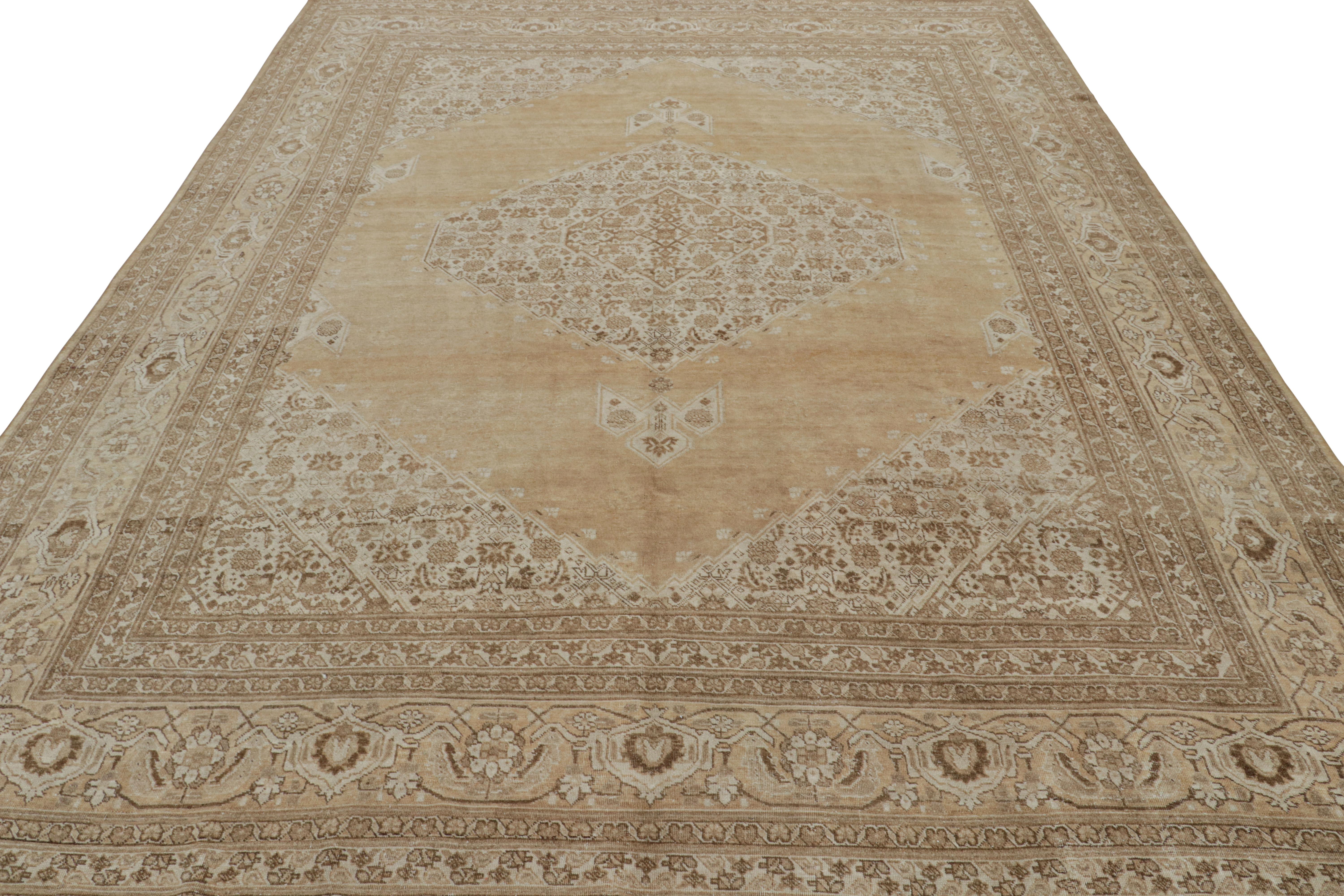 Hand-Knotted Antique Persian Tabriz Rug in Brown, with Open Field, from Rug & Kilim For Sale