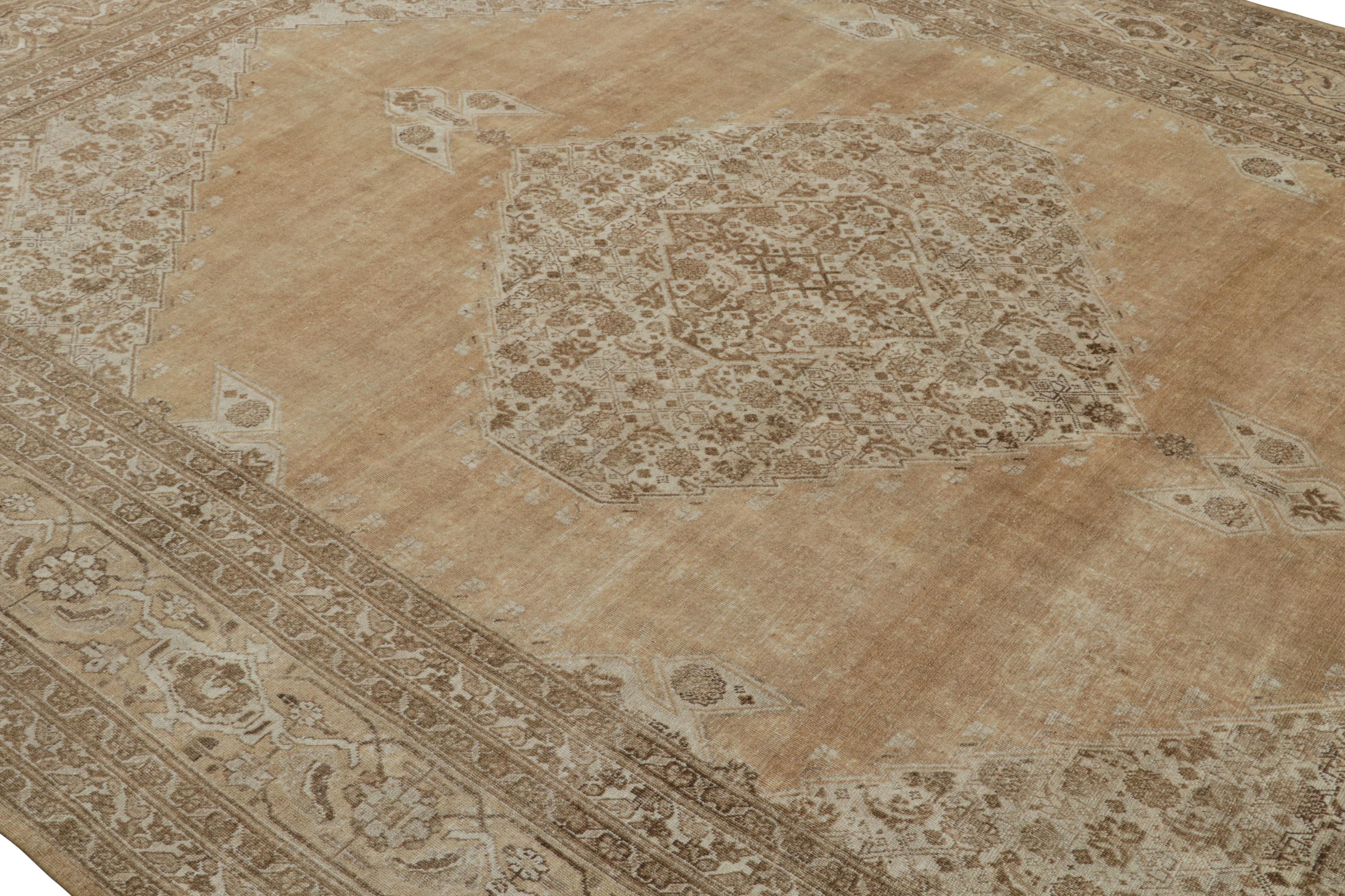 Antique Persian Tabriz Rug in Brown, with Open Field, from Rug & Kilim In Good Condition For Sale In Long Island City, NY