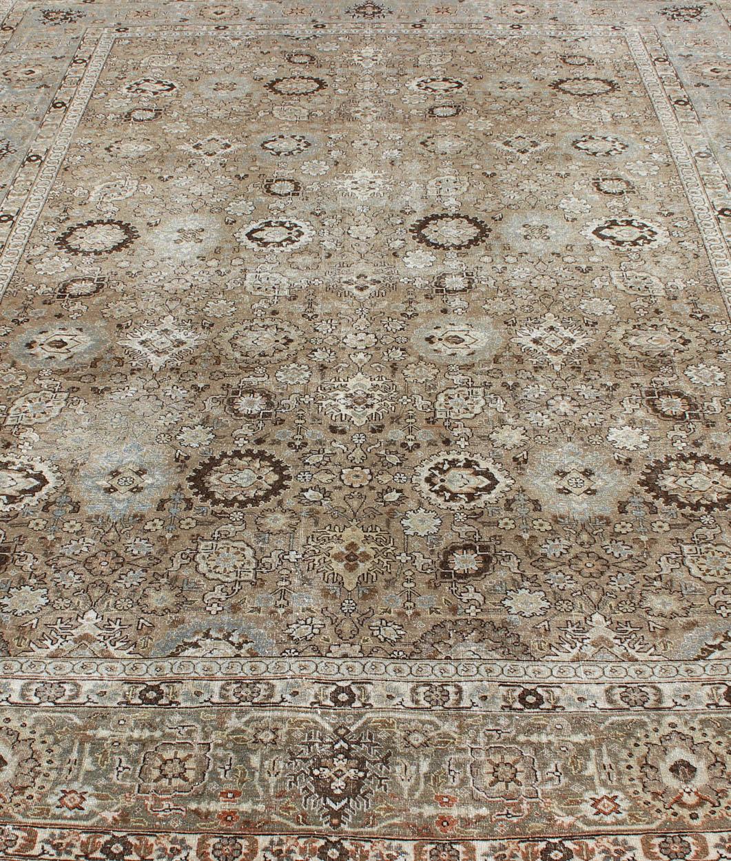 Antique Persian Tabriz Rug in Mocha, Camel, Brown, Gray and Light Blue For Sale 4