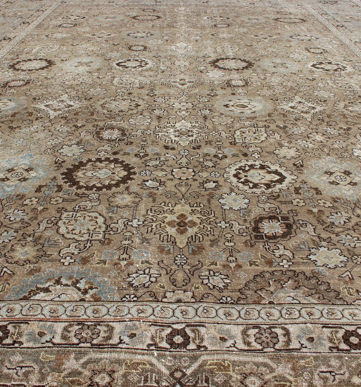 Antique Persian Tabriz Rug in Mocha, Camel, Brown, Gray and Light Blue For Sale 5