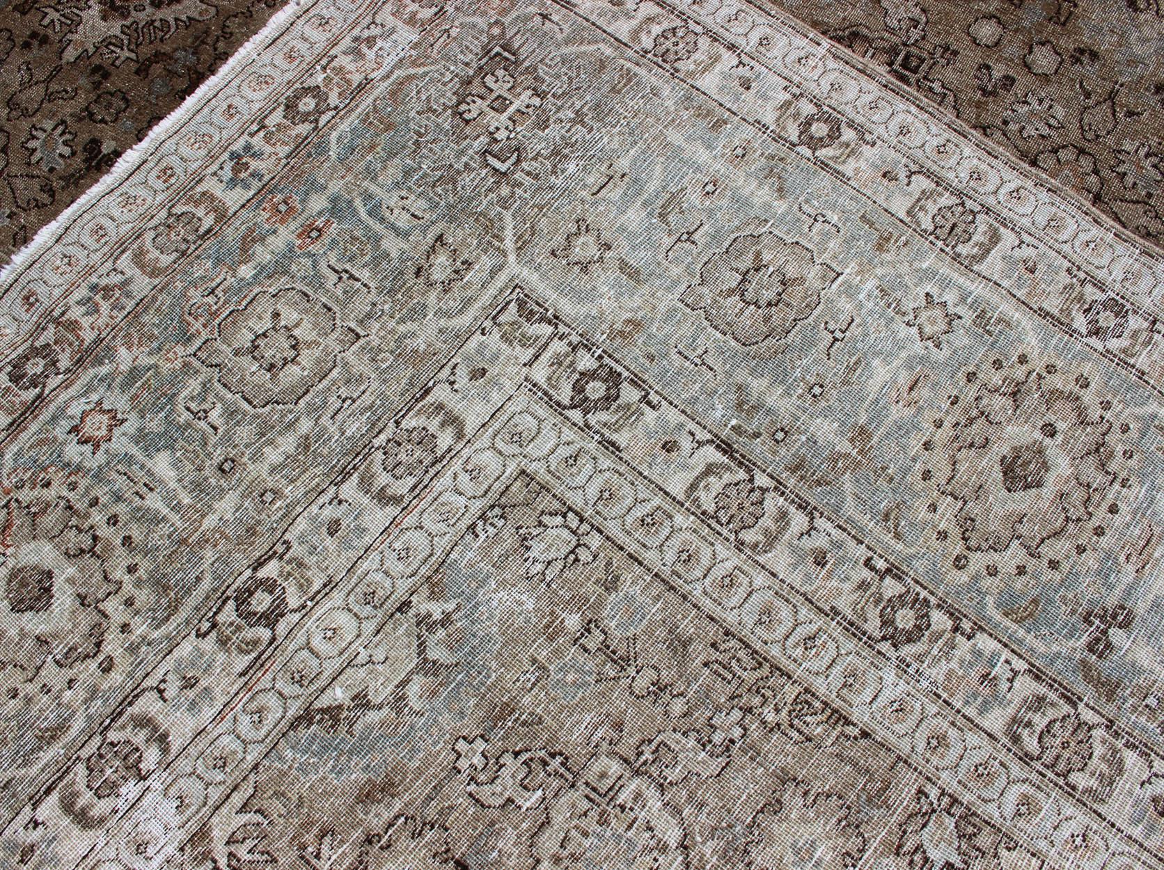 Antique Persian Tabriz Rug in Mocha, Camel, Brown, Gray and Light Blue For Sale 6