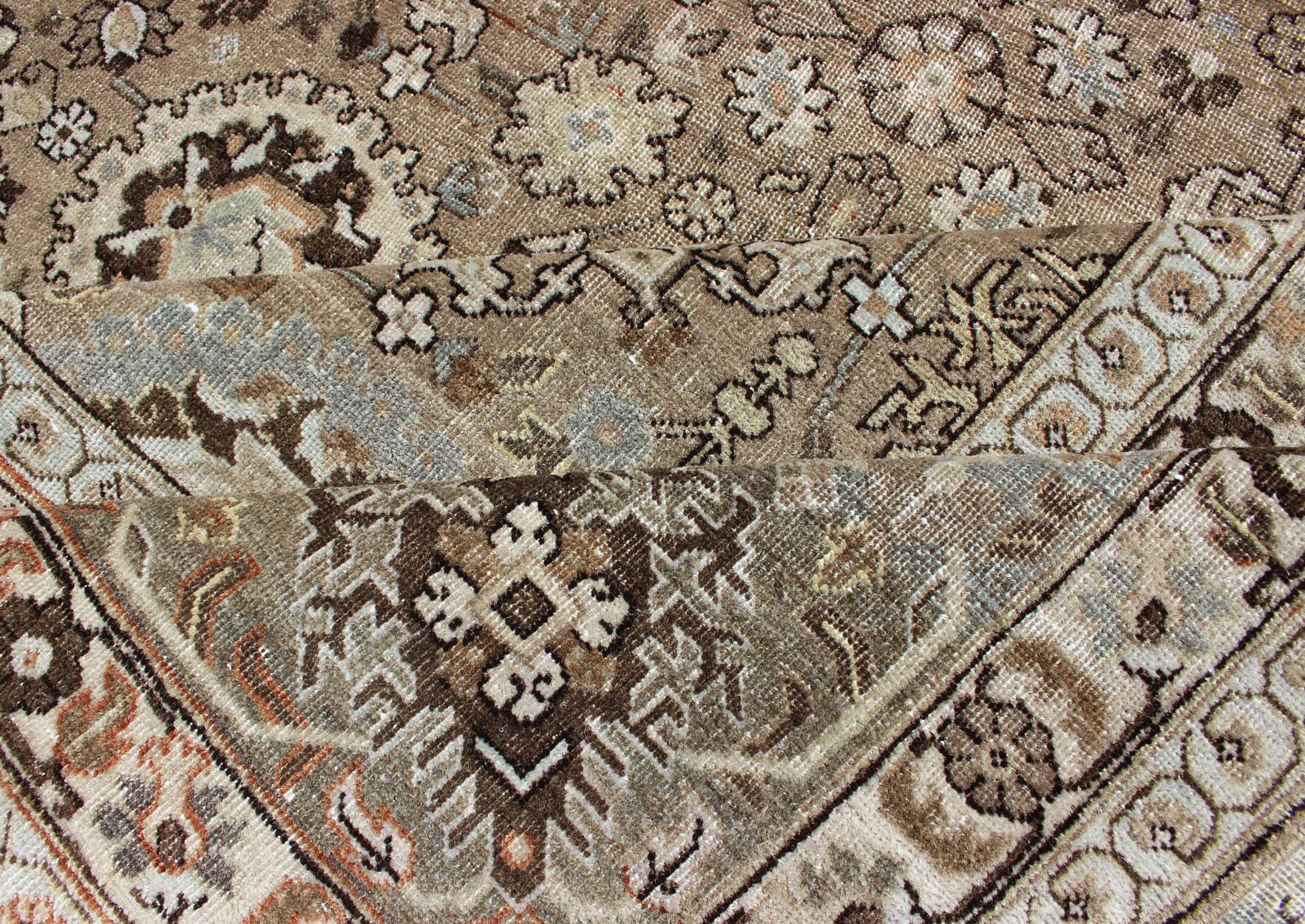 Hand-Knotted Antique Persian Tabriz Rug in Mocha, Camel, Brown, Gray and Light Blue For Sale