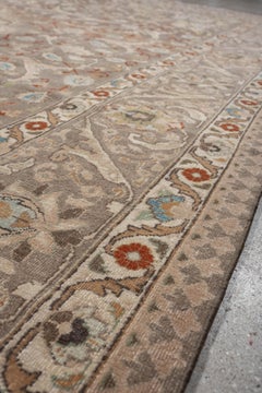 Antique Persian Tabriz Rug in Mushroom Taupe with Terracotta Accents, 1930s