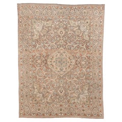 Antique Persian Tabriz Rug in Mushroom Taupe with Terracotta Accents, 1930s