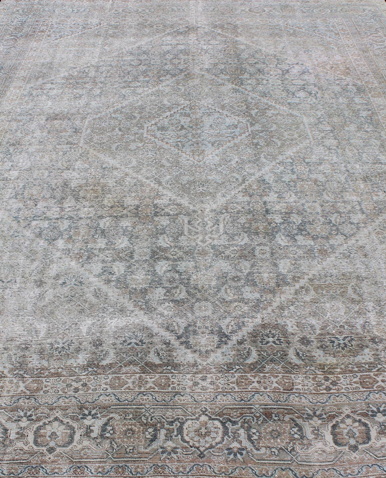 Antique Persian Tabriz Rug in Muted Colors with Layered Medallion Design 4