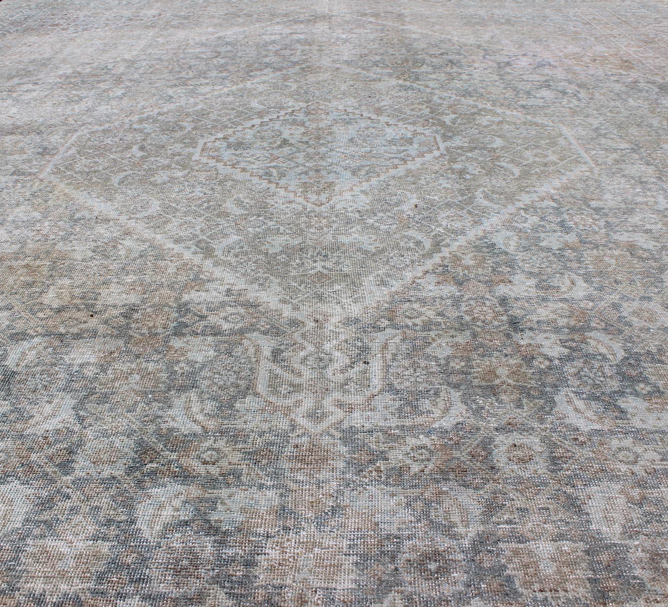 Antique Persian Tabriz Rug in Muted Colors with Layered Medallion Design 5