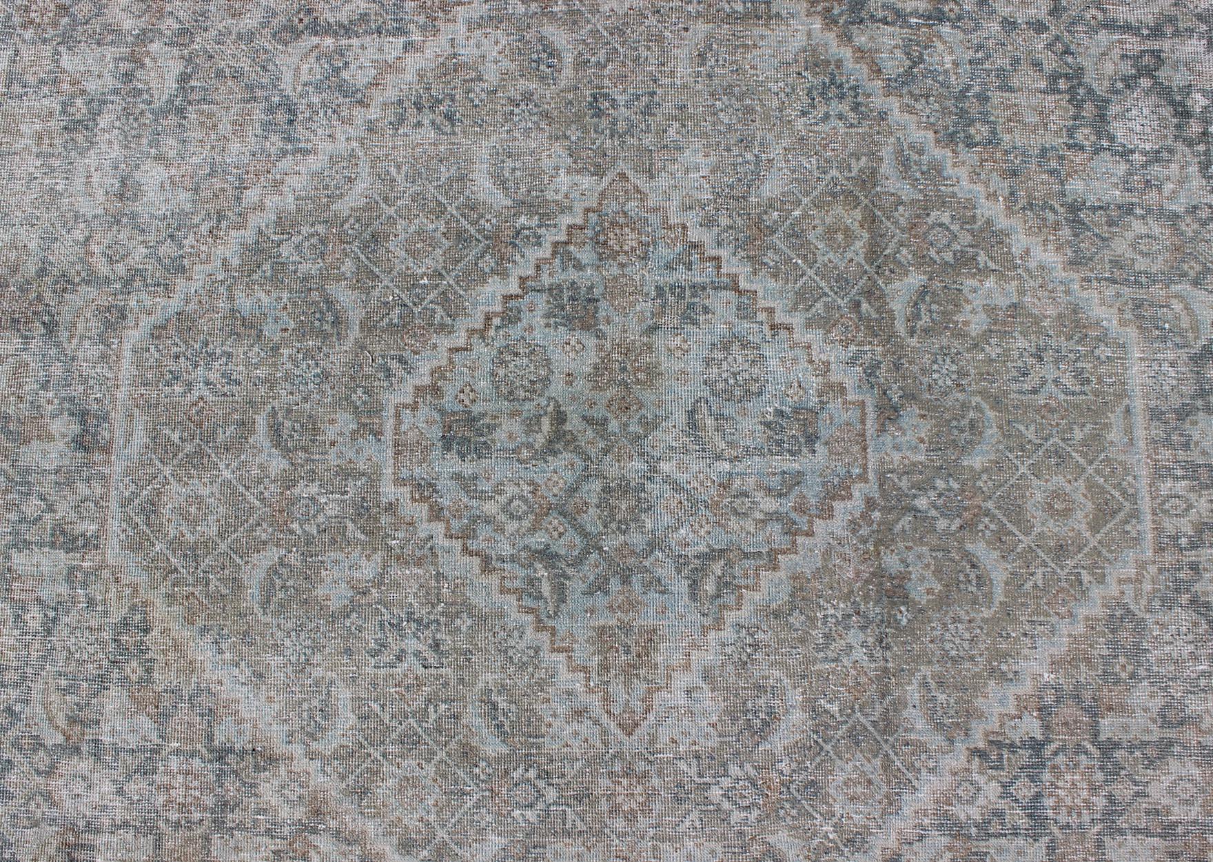 Antique Persian Tabriz Rug in Muted Colors with Layered Medallion Design 6