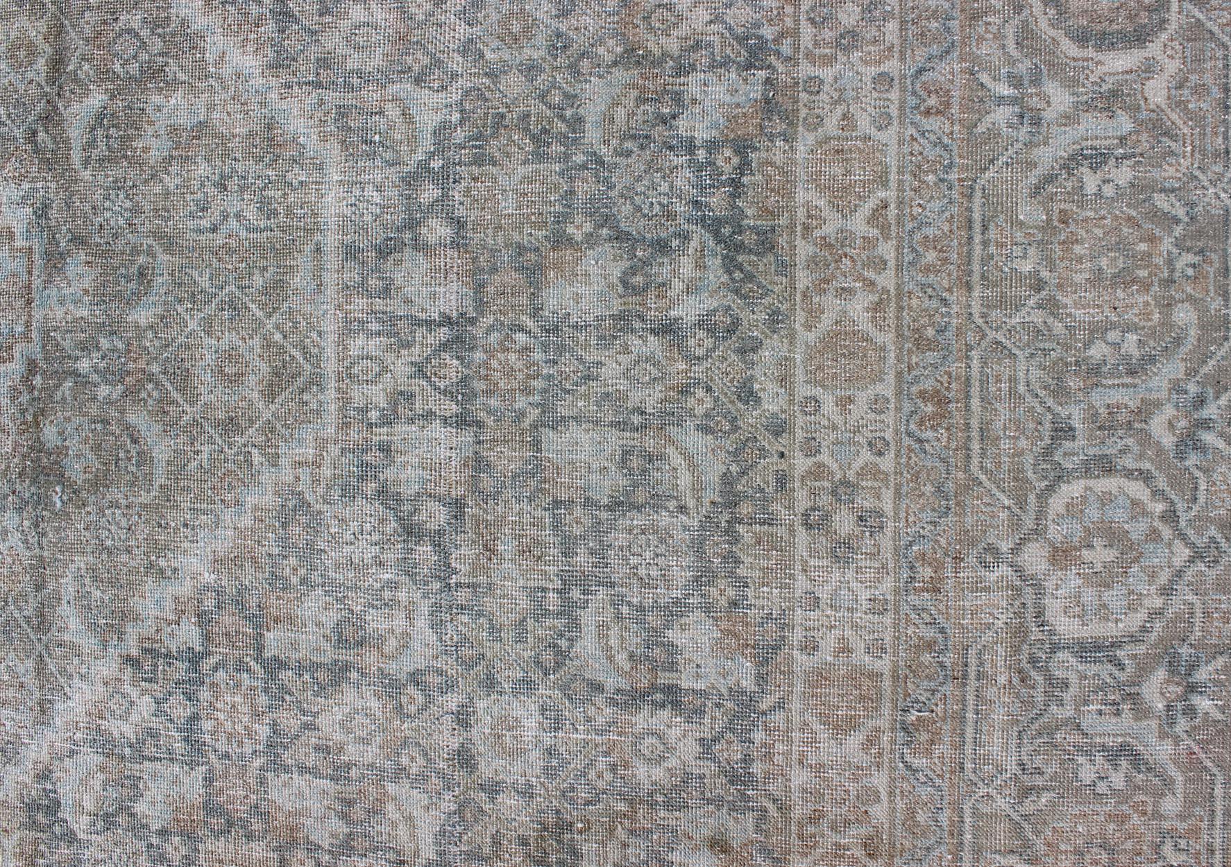 Antique Persian Tabriz Rug in Muted Colors with Layered Medallion Design 2
