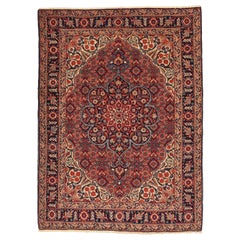 Vintage Persian Tabriz Rug in Red, Black & Ivory Floral Patterns All-Over