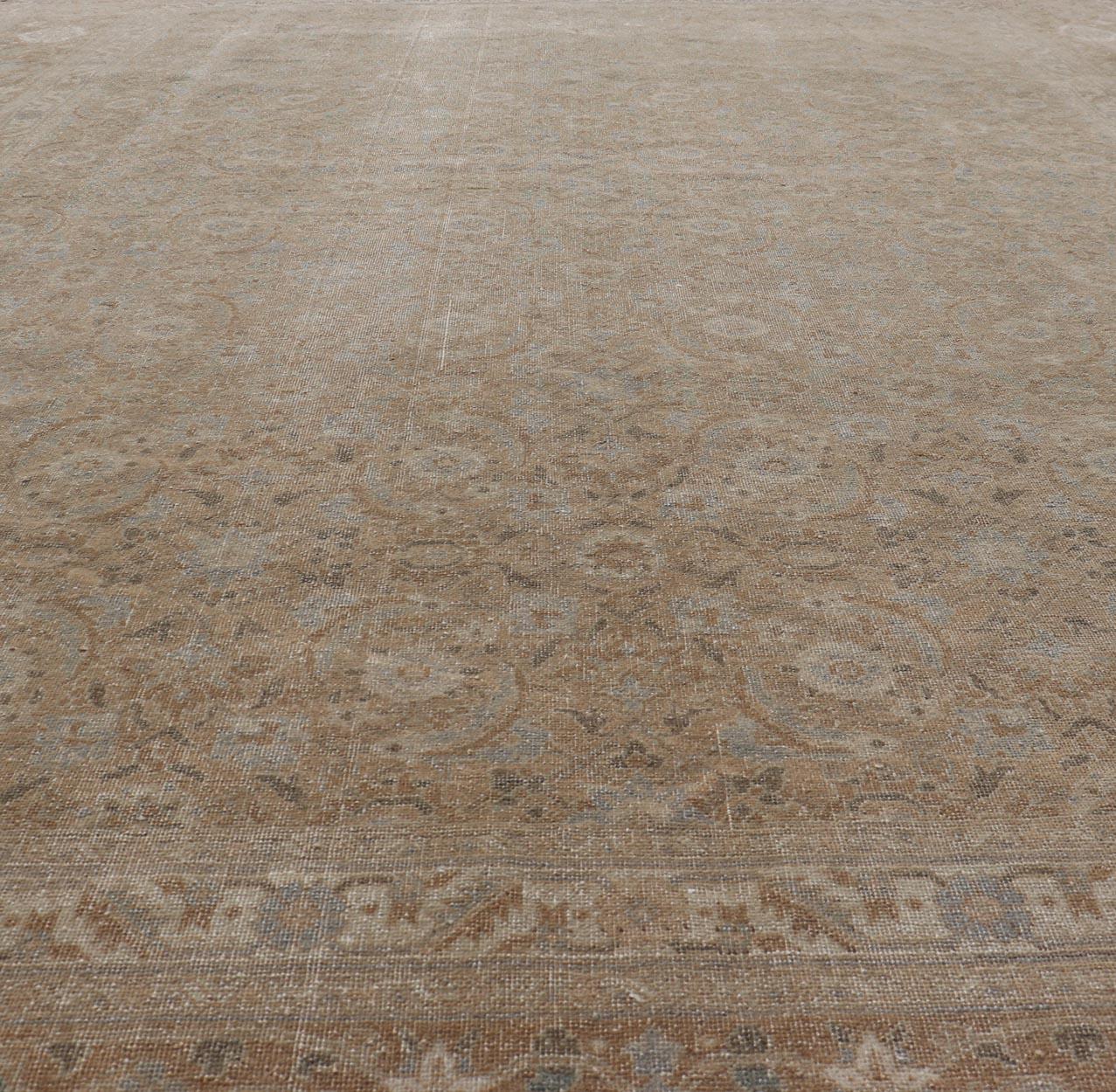 Antique Persian Tabriz Rug in Wool with All-Over Floral Design in Earth Colors For Sale 6