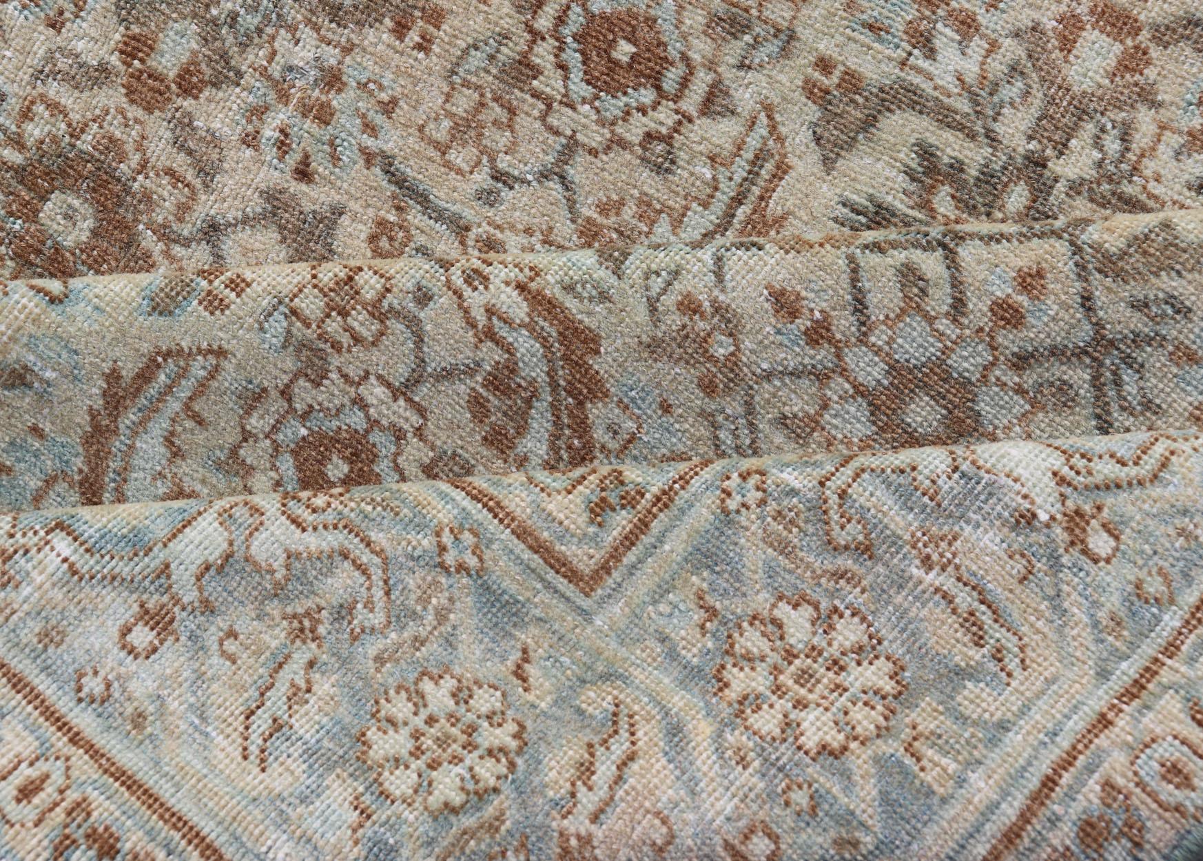 Antique Persian Tabriz Rug in Wool with All-Over Floral Design in Earth Colors For Sale 7