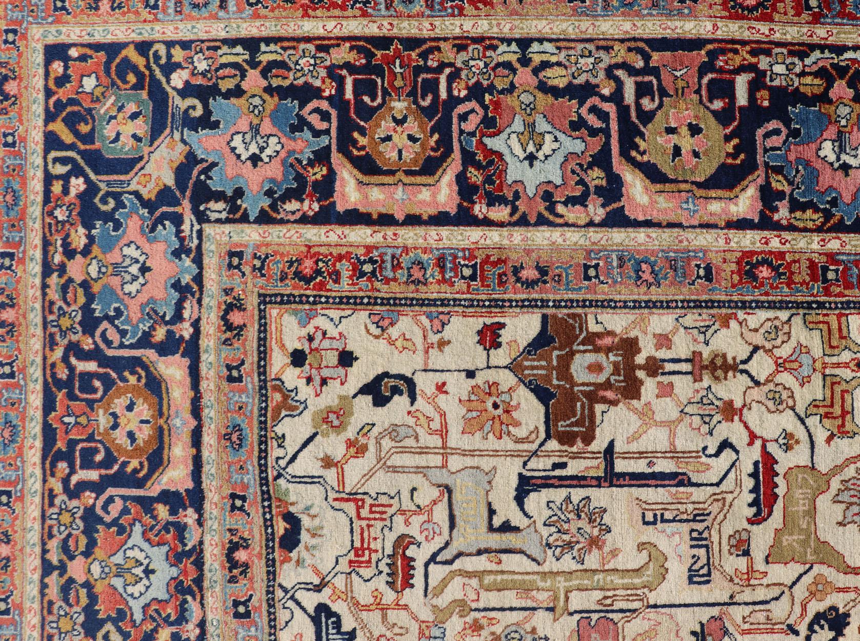 Antiker persischer Täbriz-Teppich aus Wolle mit allseitigem subgeometrischem Design im Angebot 3