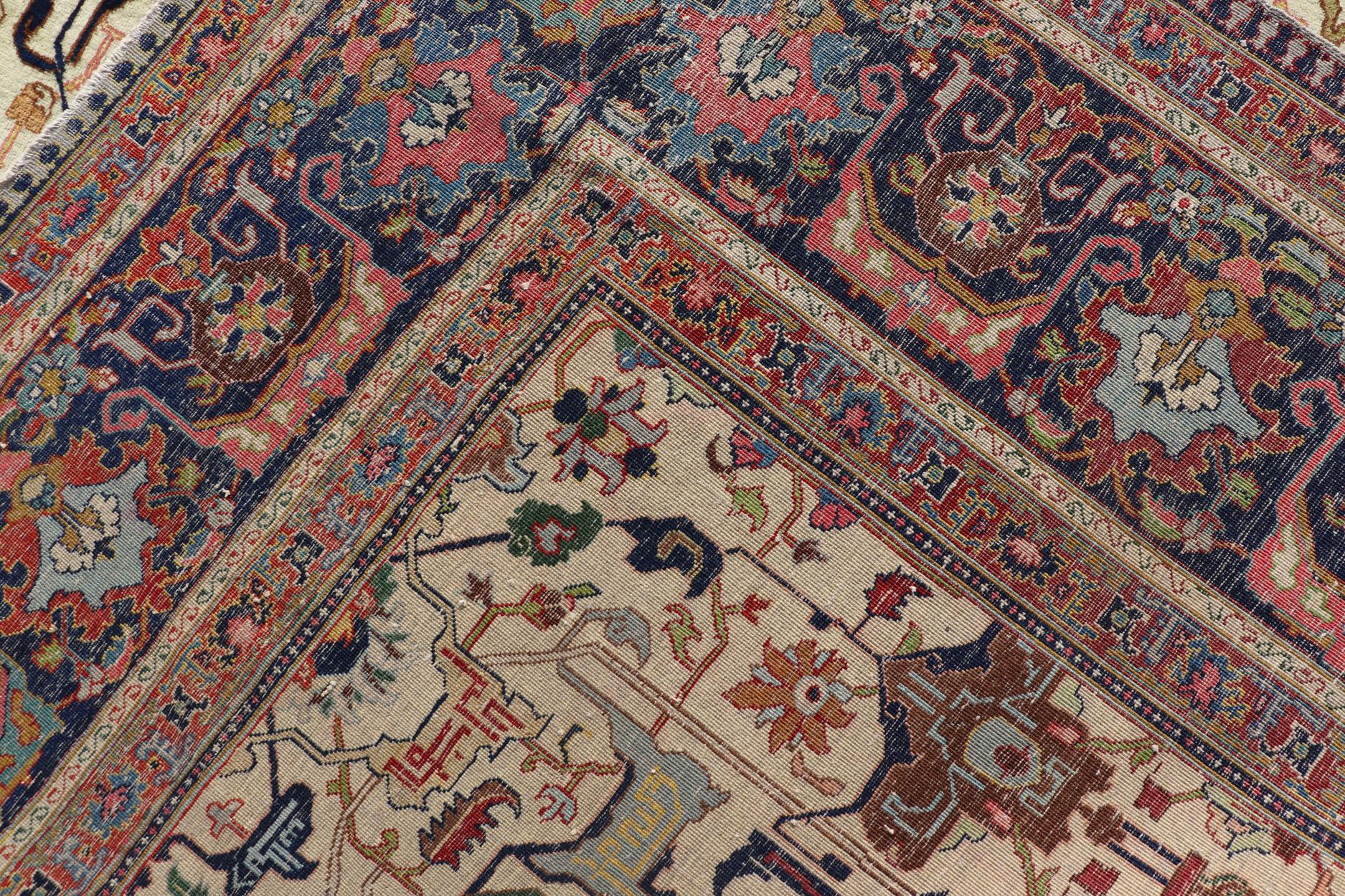 Antiker persischer Täbriz-Teppich aus Wolle mit allseitigem subgeometrischem Design im Angebot 9