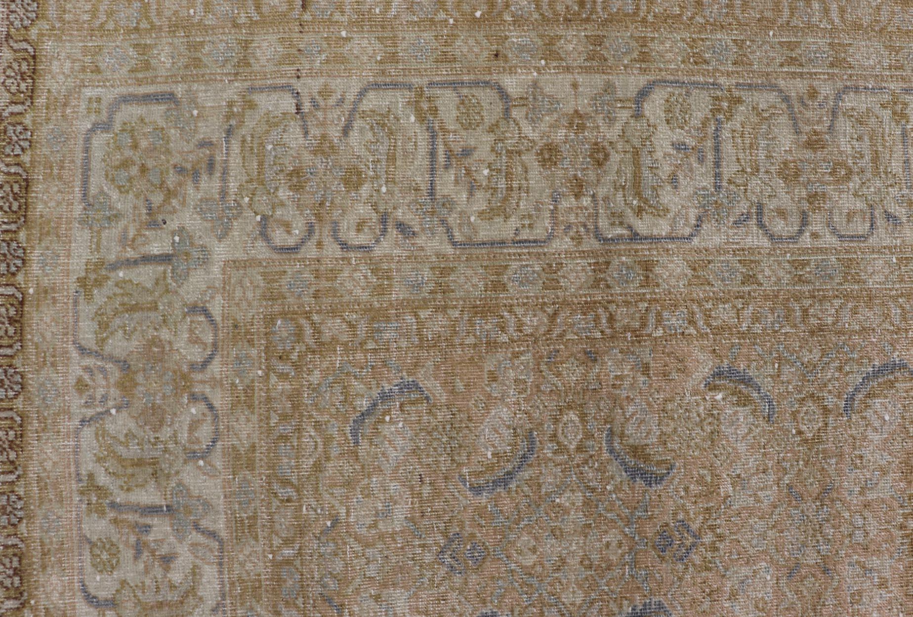 XX secolo Tappeto antico persiano Tabriz in lana con disegno floreale in blu 4'10