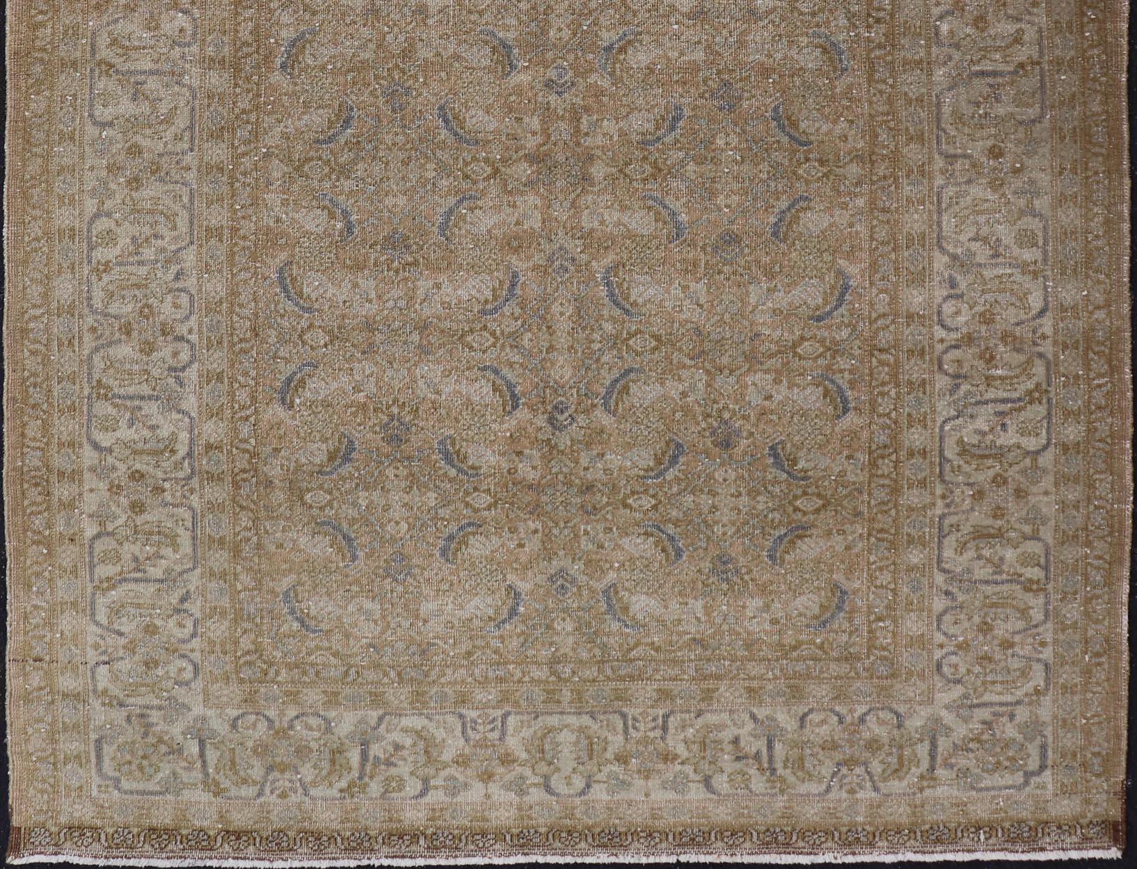 Tappeto antico persiano Tabriz in lana con disegno floreale in blu 4'10