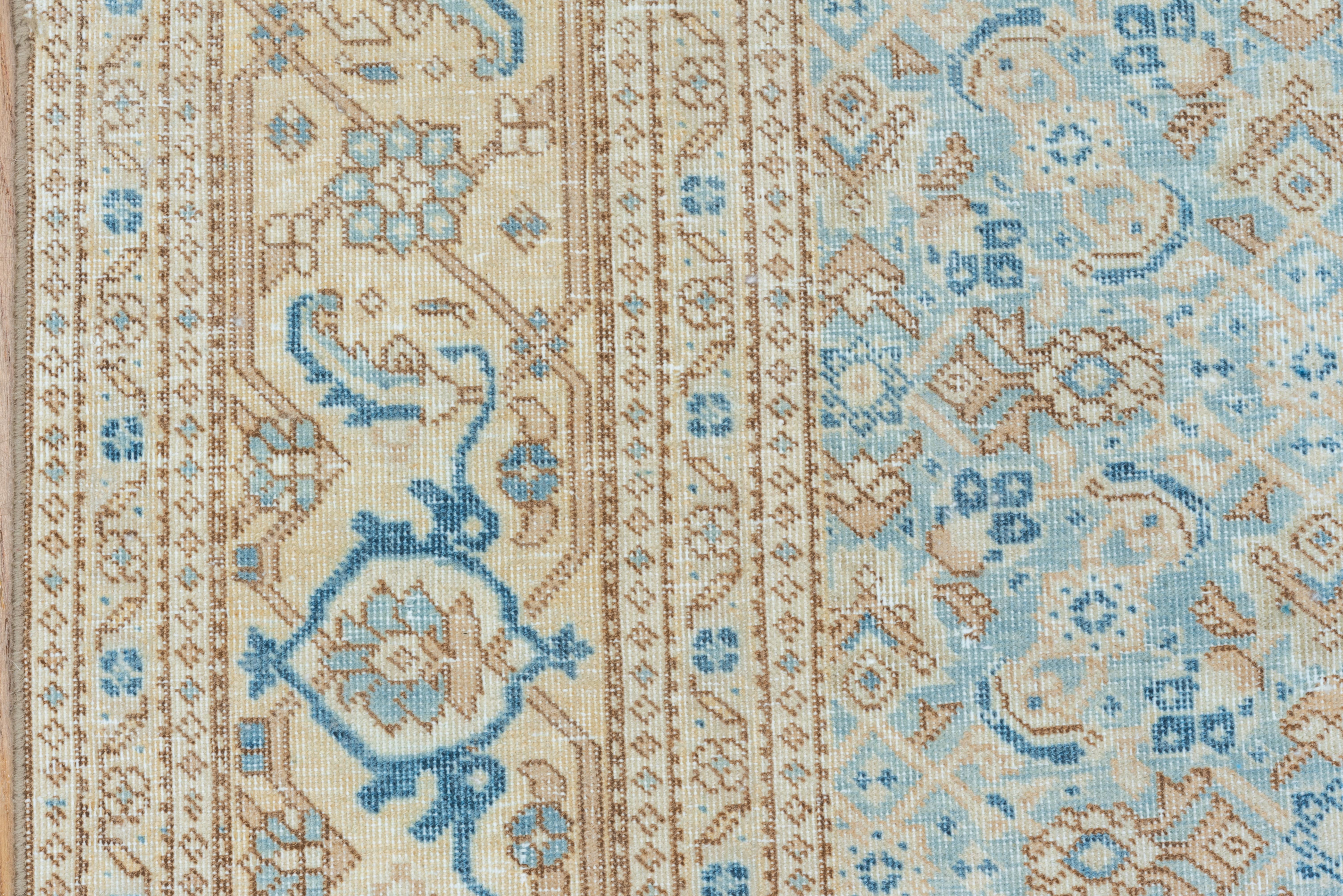 Wool Antique Persian Tabriz Rug, Light Blue Herati Field, Innter Royal blue Medallion For Sale