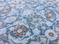 Alfombra persa antigua Tabriz Motivo general Azul cielo Marfil Marrón Beige