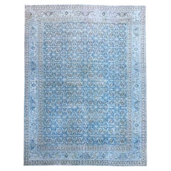 Tapis persan antique Tabriz Motif d'ensemble Bleu ciel Ivoire Brown Beige