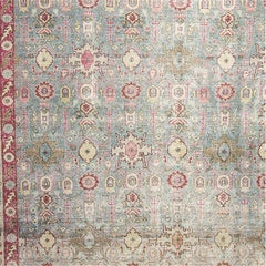 Antique Persian Tabriz Rug Overall Pattern Sky Blue Red from Silk Road Rug Inc