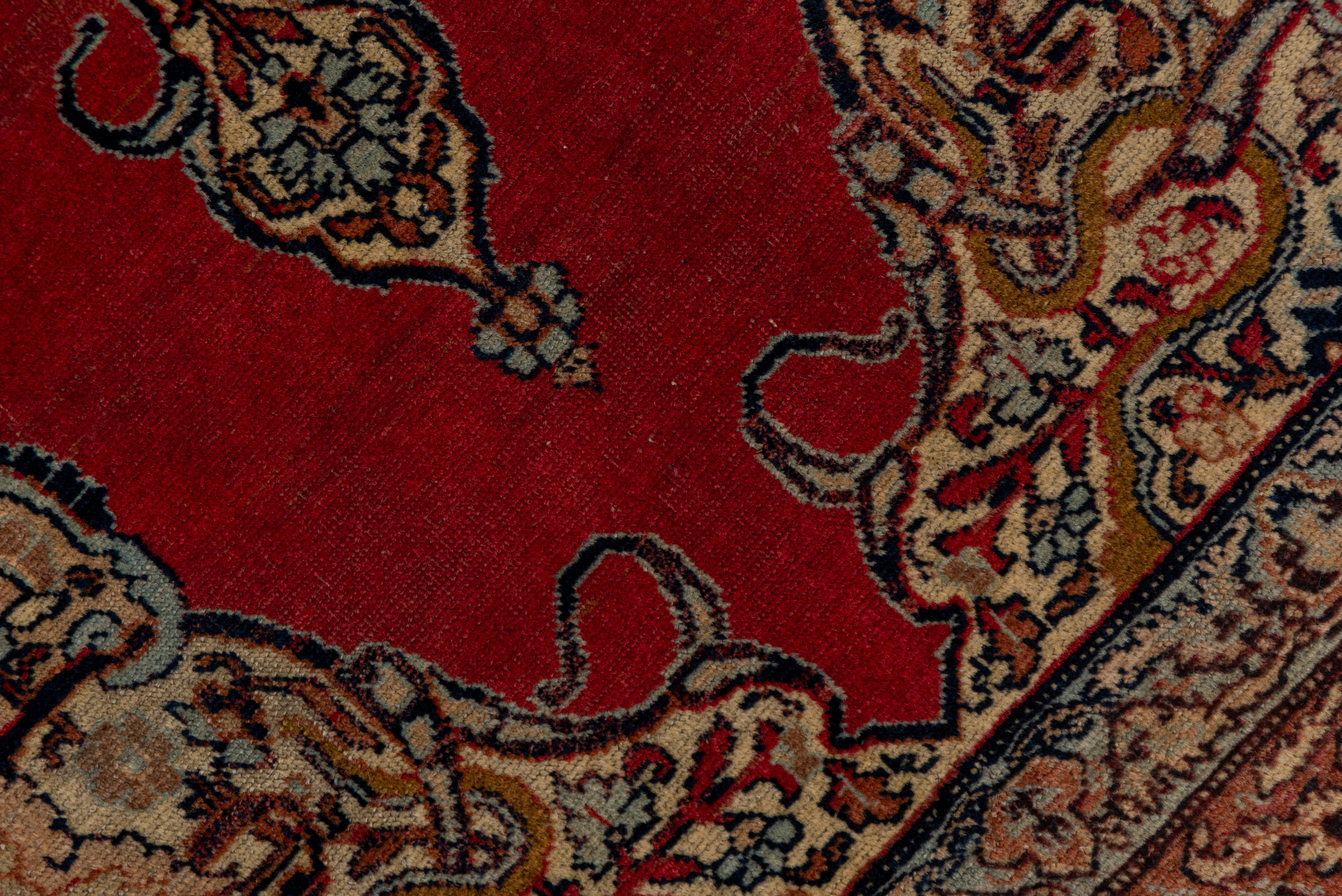 Early 20th Century Antique Persian Tabriz Rug, Red Field, Coral Borders, Medium Pile For Sale