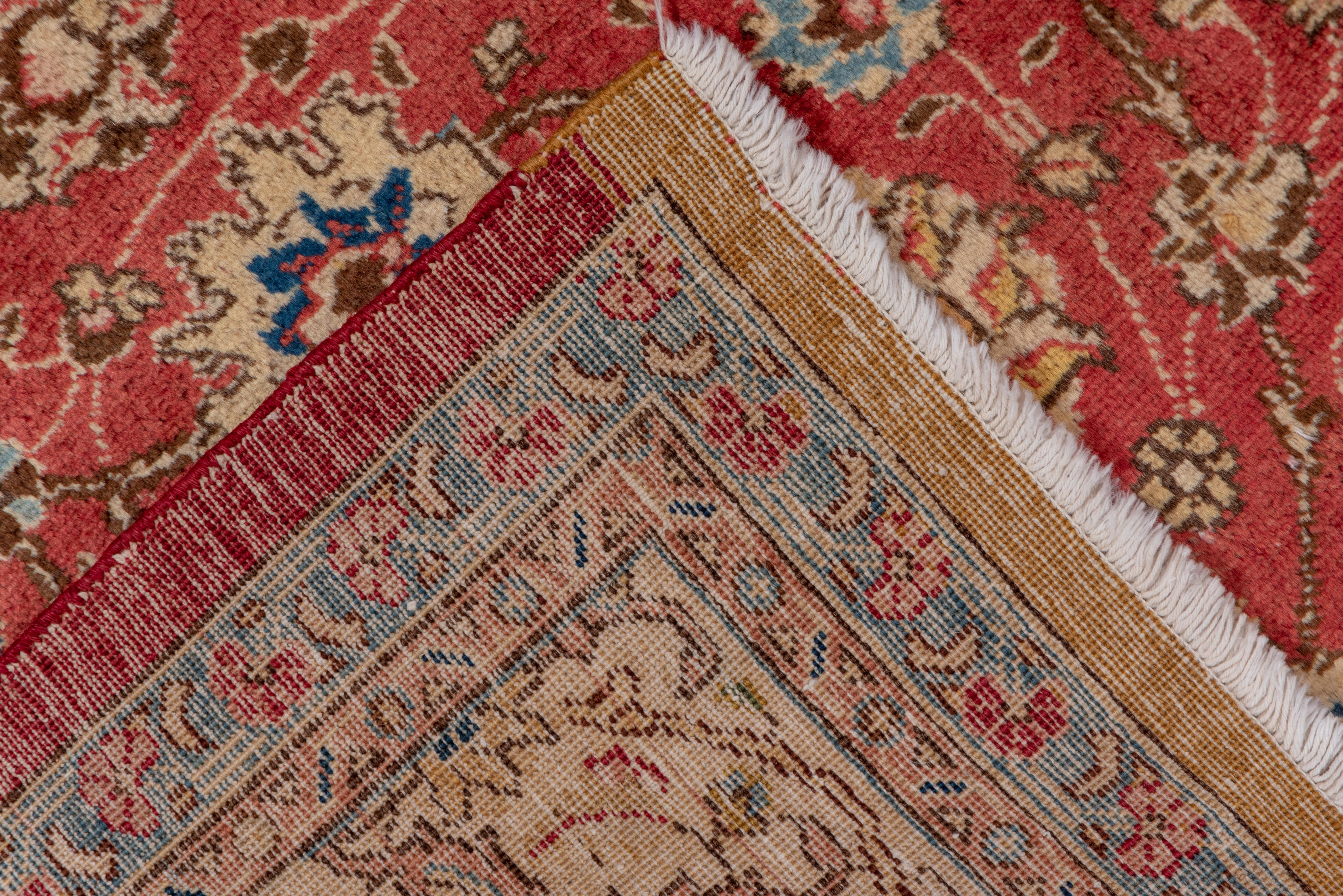 Hand-Knotted Antique Persian Tabriz Rug, Red Floral Field with Blue Accents, circa 1940s For Sale