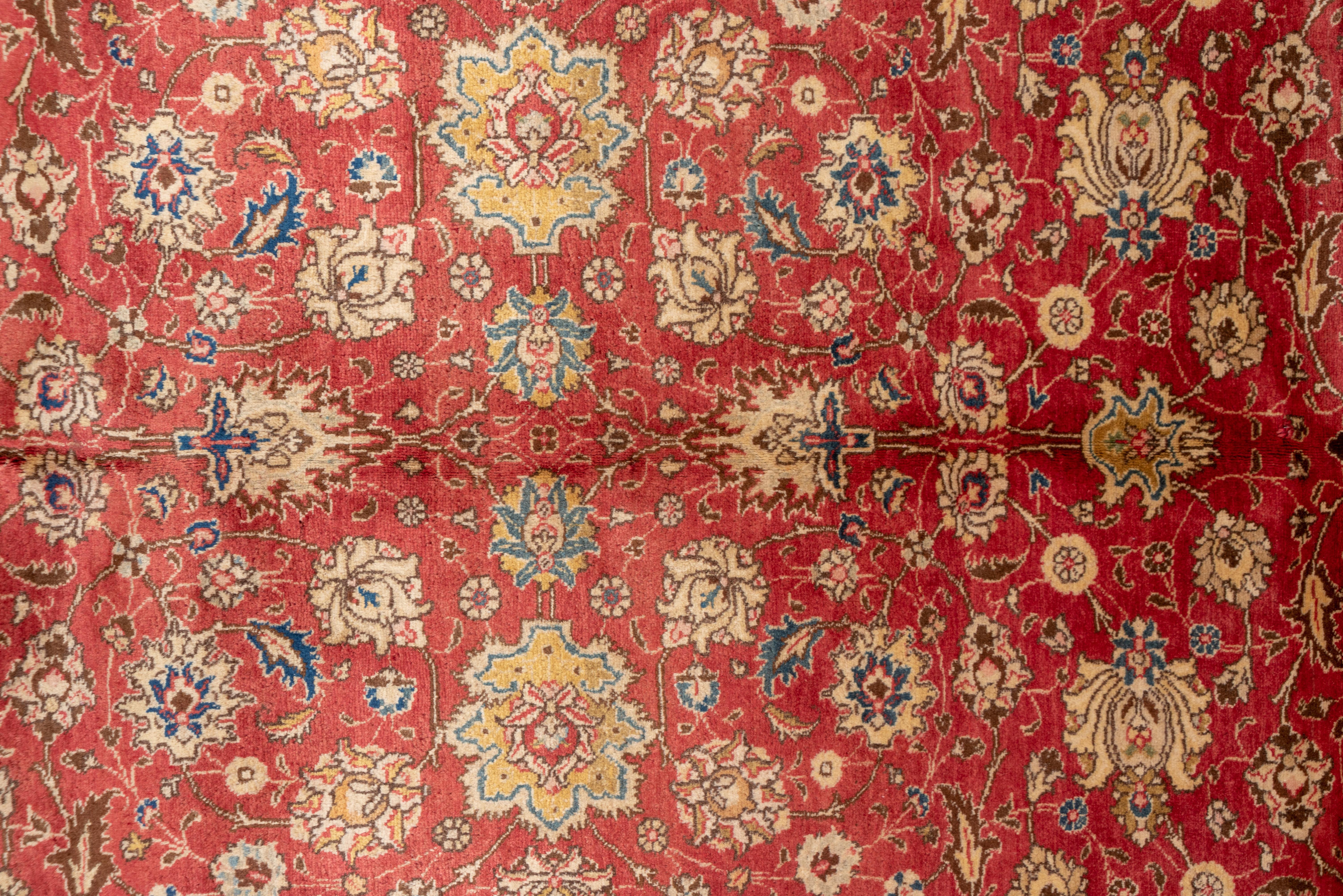 Wool Antique Persian Tabriz Rug, Red Floral Field with Blue Accents, circa 1940s For Sale