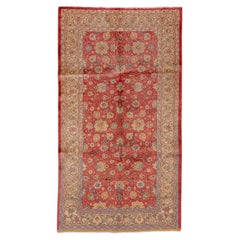 Antique Persian Tabriz Rug, Red Floral Field with Blue Accents, circa 1940s