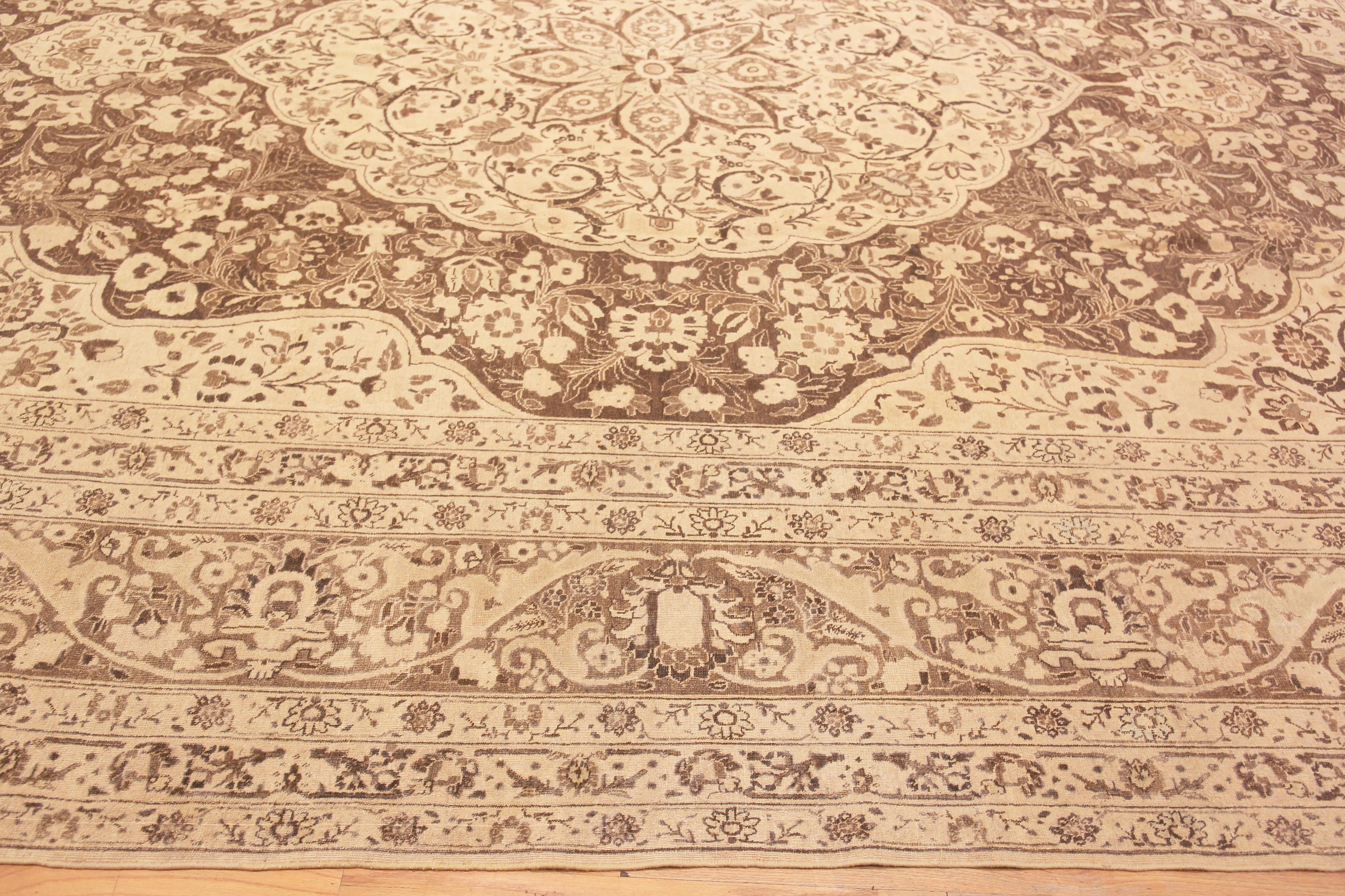 Hand-Knotted Antique Persian Tabriz Rug. Size: 12 ft x 18 ft For Sale