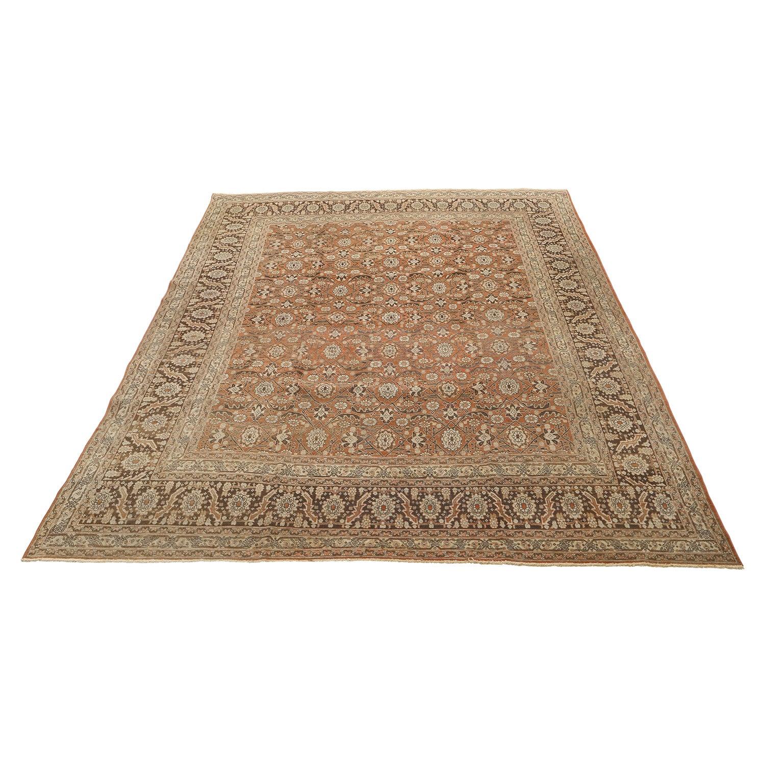 Hand-Knotted Antique Persian Tabriz Rug - Size: 12'10 X 9'6 For Sale