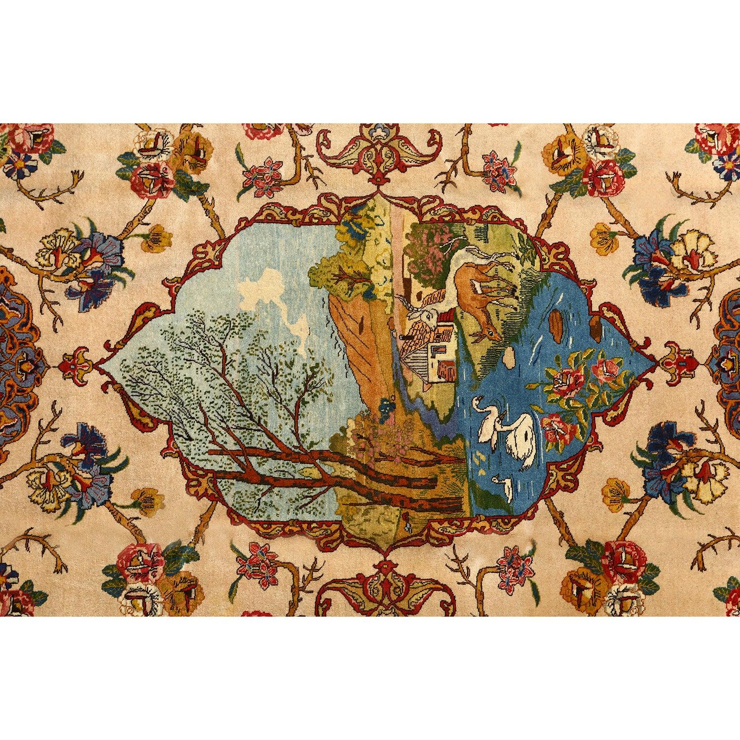 Tappeto Tabriz antico in kork e cotone 9'5 X 5'8
 La storia dei tappeti di Tabriz risale al XVI secolo, durante la dinastia Safavide, quando Tabriz divenne un importante centro di tessitura di tappeti. La posizione strategica della città lungo la
