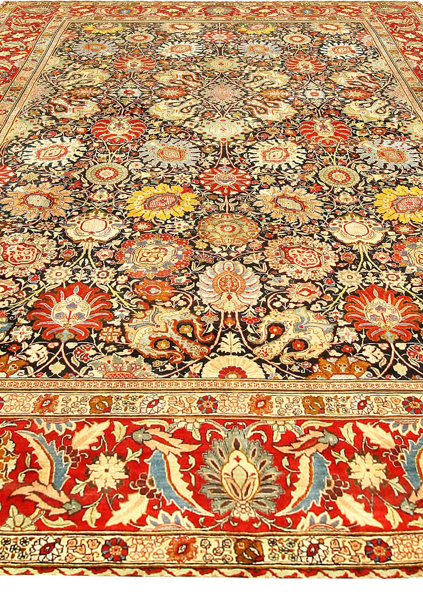 Hand-Knotted Antique Persian Tabriz Floral Rug Size Adjusted For Sale