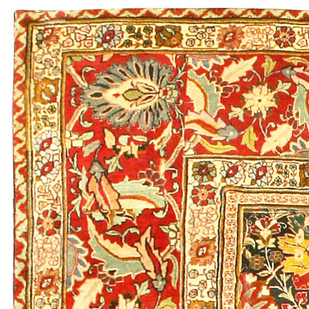 Antique Persian Tabriz Floral Rug Size Adjusted In Good Condition For Sale In New York, NY
