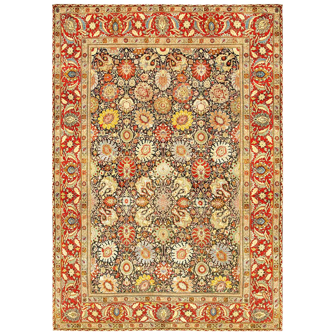 Antique Persian Tabriz Floral Rug Size Adjusted For Sale