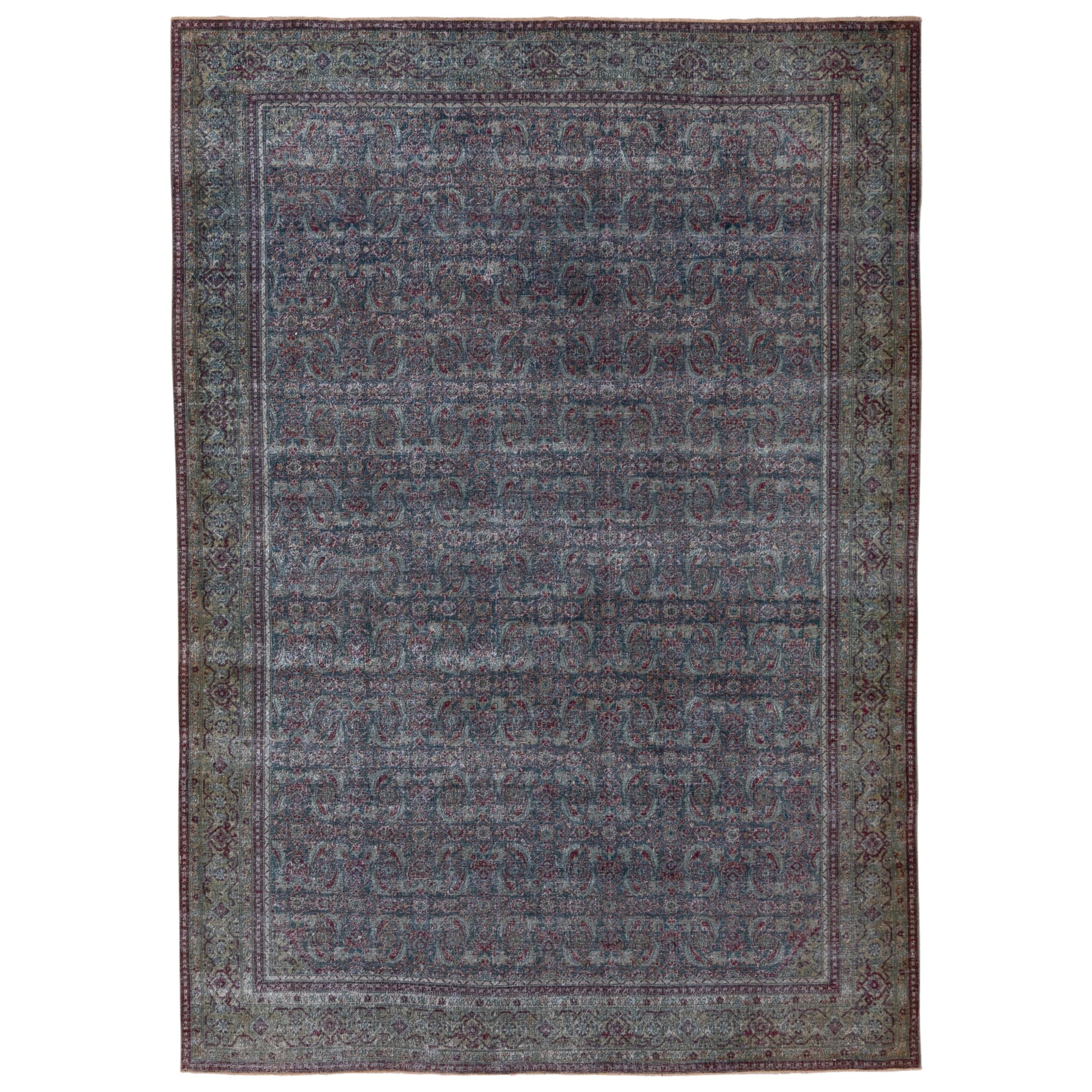 Antique Persian Tabriz Rug, Slate Field For Sale